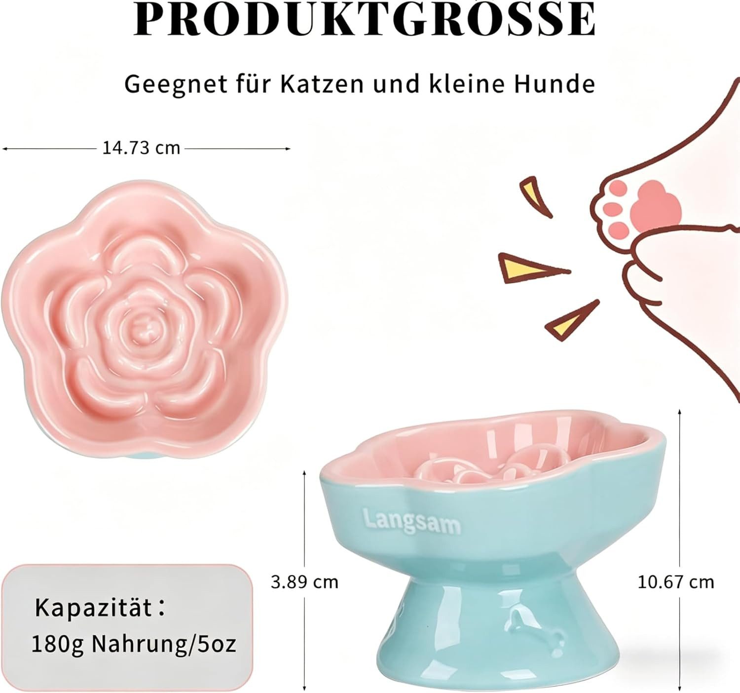 FELIXLEO Antischlingnapf Anti Schling Napf Katze Erhöht Keramik Fressnapf Blumenmuster