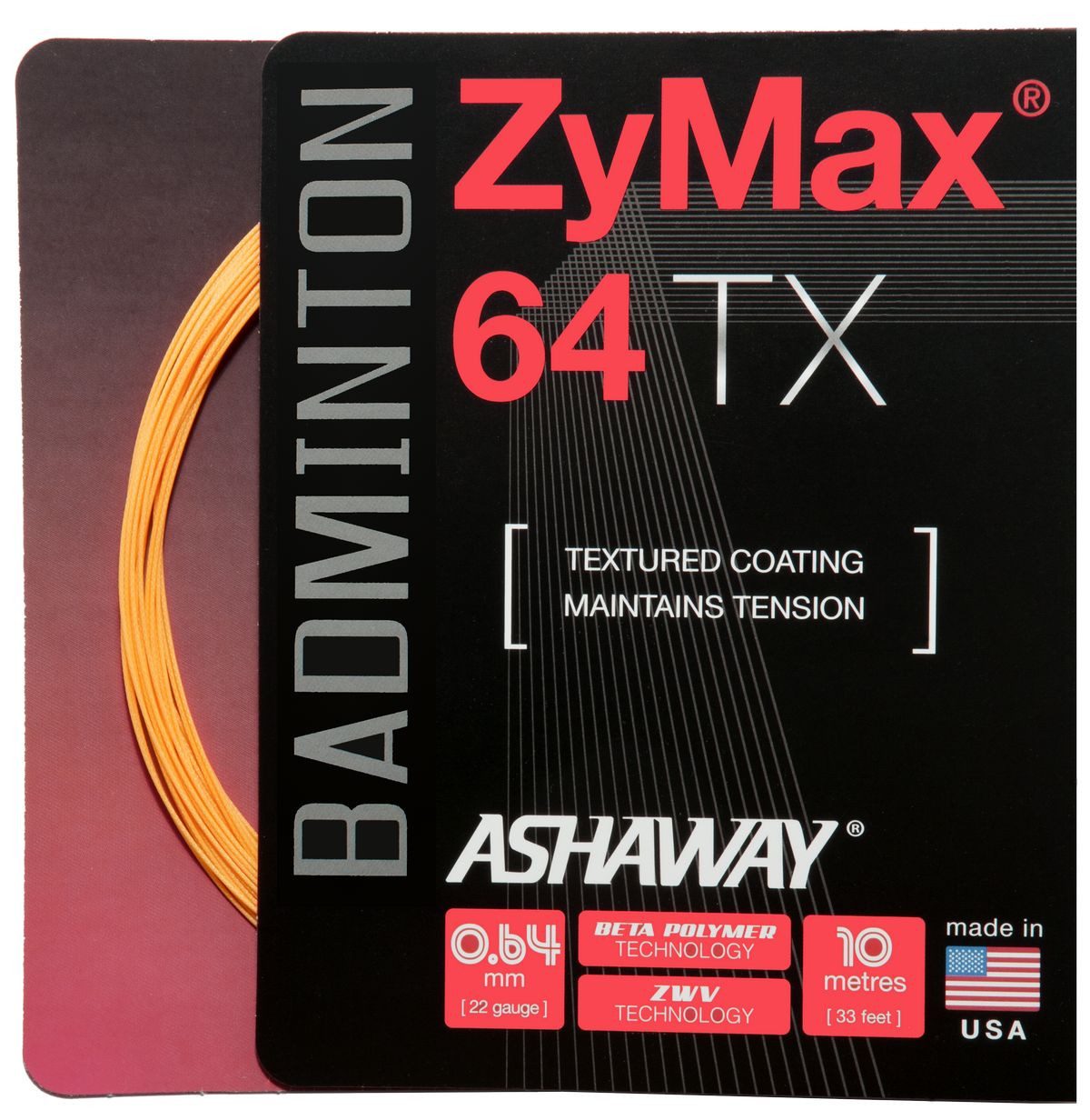 Badmintonsaite Zymax 64 TX orange 10m Set