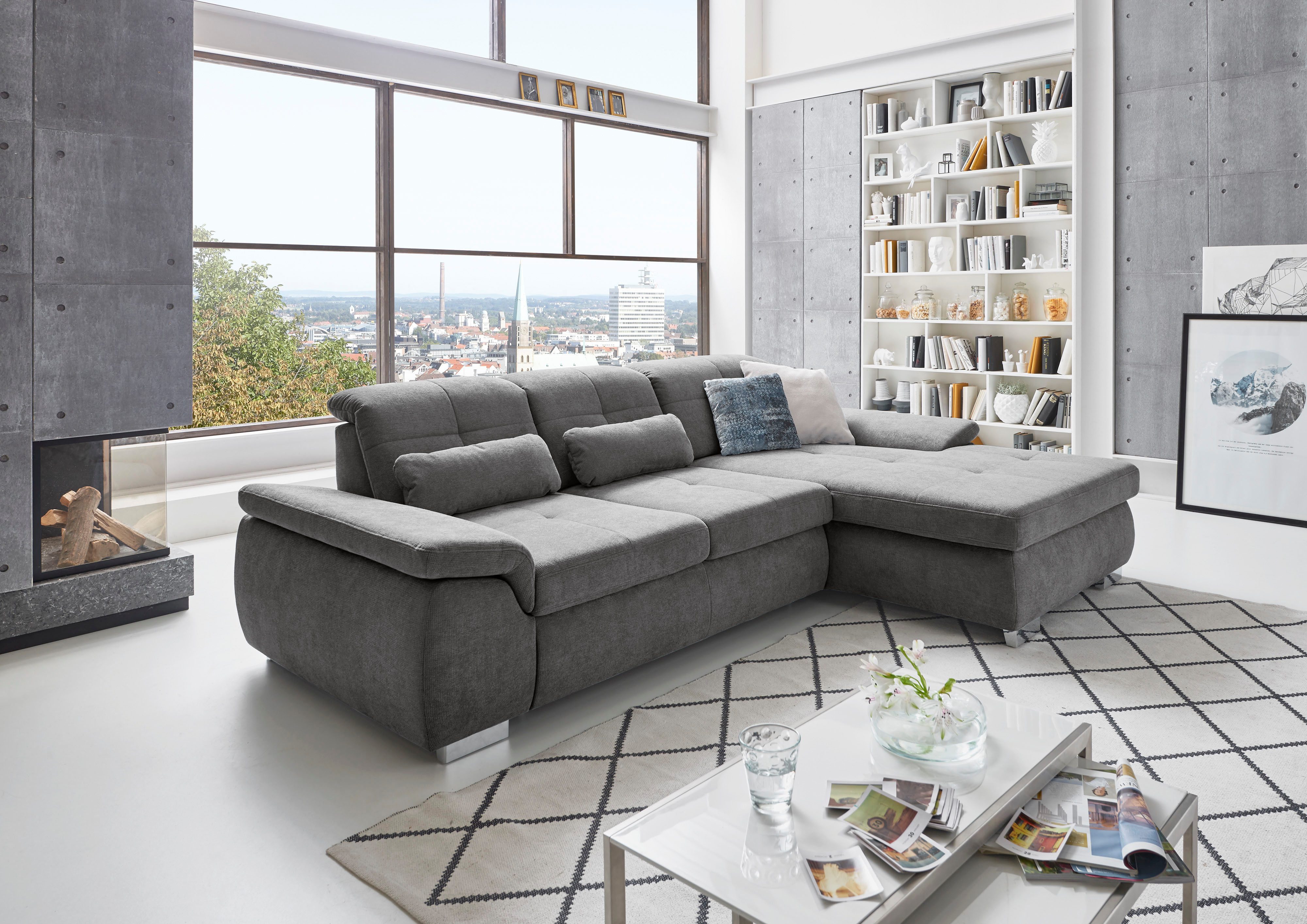 Die PlanBar Ecksofa MP-IN16037 L-Form, Breite 289 cm, mit Federkern-Polsterung, mit Sitztiefenverstellung & Zierkissen