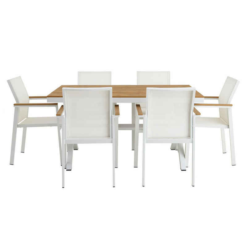 IDIMEX Gartenlounge-Set, Gartenmöbel Set mit 1 Tisch und 6 Stühlen aus Alu und WPC in weiß/natu