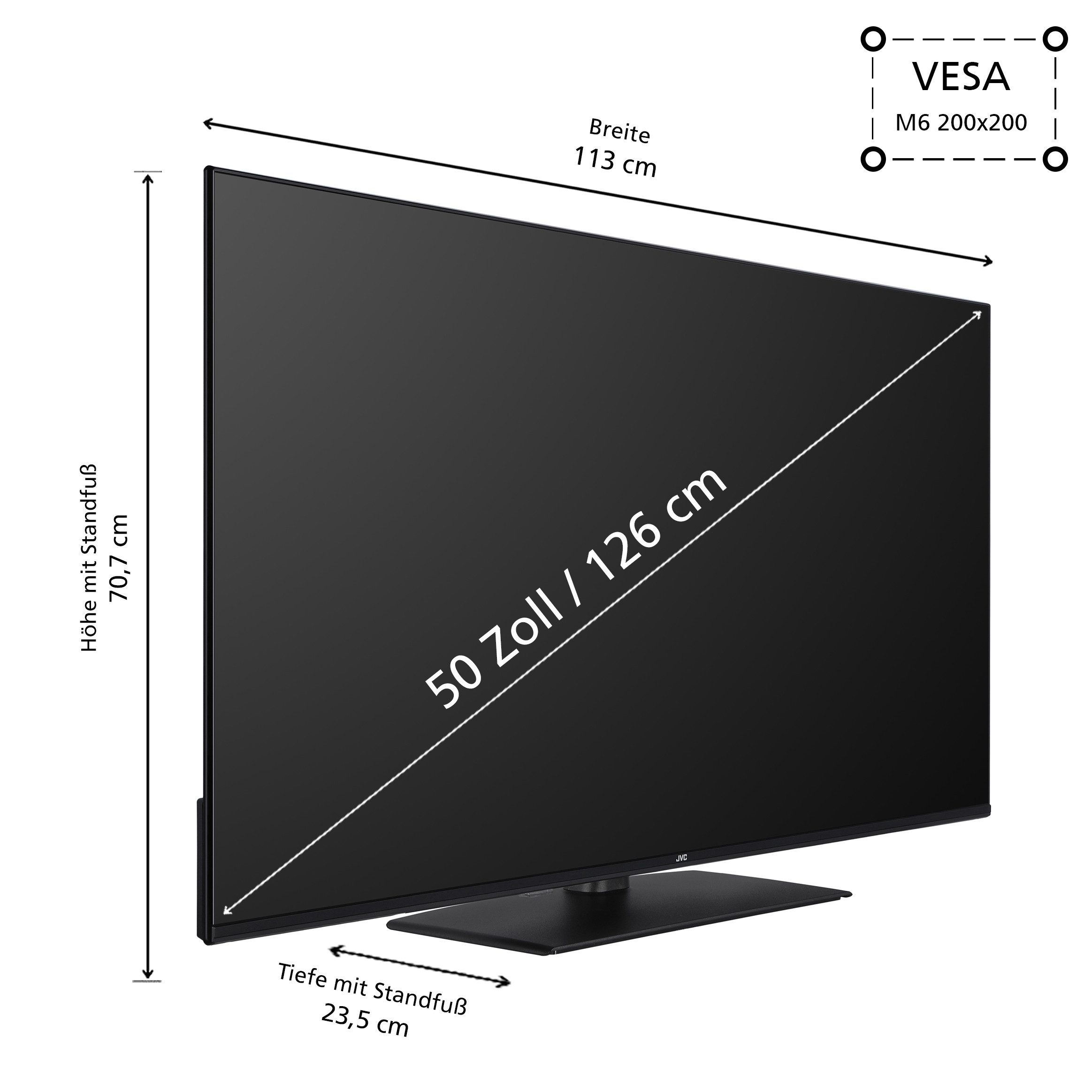 JVC LT-50VUQ3455 QLED-Fernseher (126 cm/50 Zoll, 4K Ultra HD, Smart TV powered by TiVo, Smart TV powered by TiVo, HDR Dolby Vision, Triple-Tuner, 6 Monate HD)