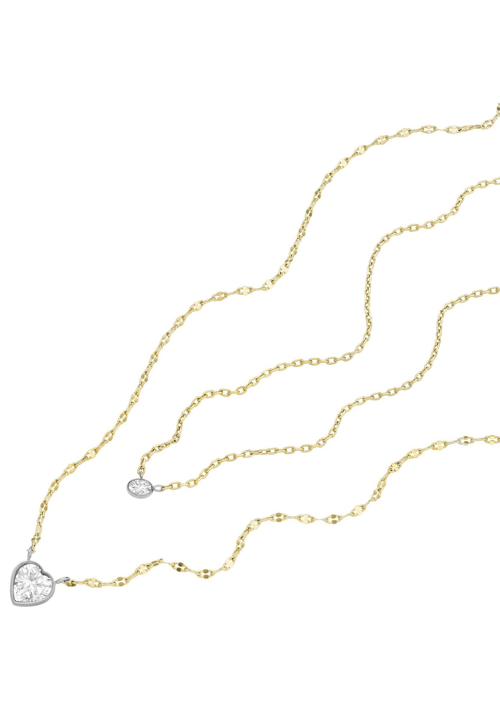 Fossil Kette mit Anhänger Schmuck Geschenk Edelstahl Halskette SADIE Kreis Herz, mit Zirkonia (synth)