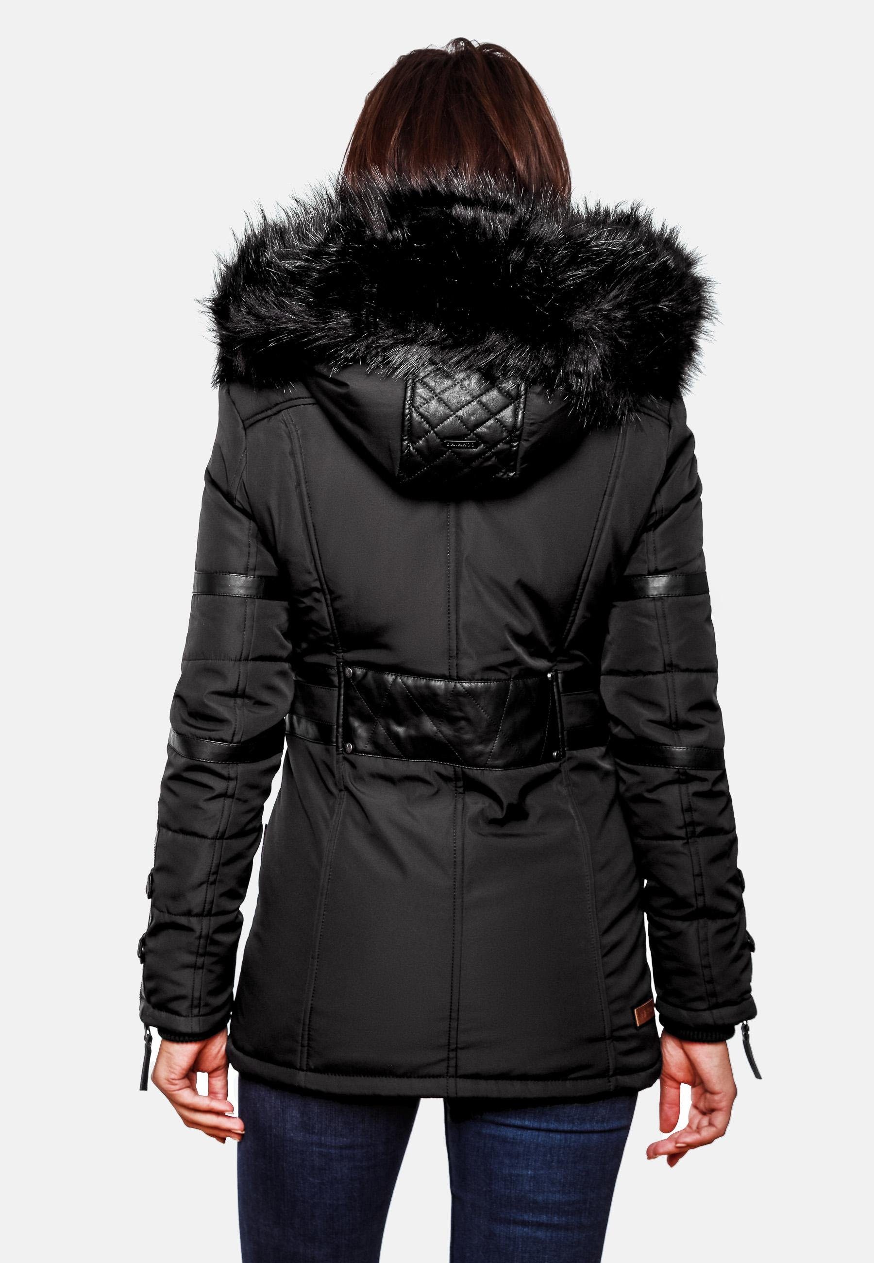 Jacke mit schwarz Wintermantel stylischer Damen Moony Navahoo Winter Kapuze