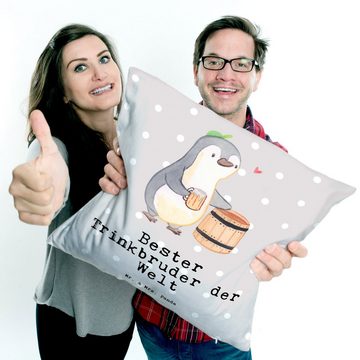 Mr. & Mrs. Panda Dekokissen Pinguin Bester Trinkbruder der Welt - Grau Pastell - Geschenk, Geburt, Herzerwärmendes Motiv