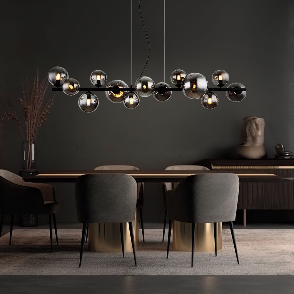GLOBO LIGHTING LED Pendelleuchte, Leuchtmittel inklusive, Warmweiß, LED Pendelleuchte Esszimmerlampe Metall Glas rauch 13 Flammig L 120 cm