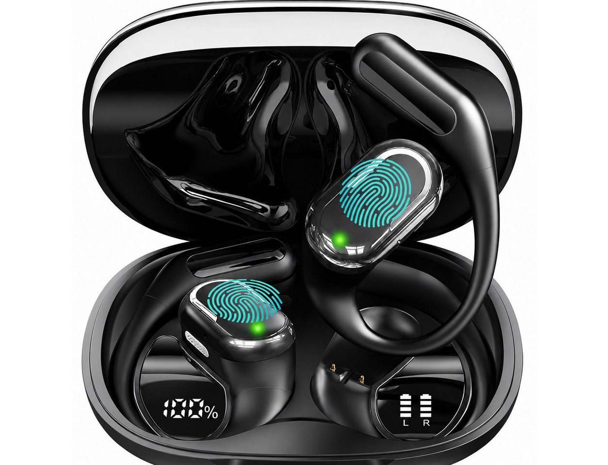 ibettertec Open Ear Bluetooth Kopfhörer, Kabellose Sport Kopfhörer mit Ohrbügel Bluetooth-Kopfhörer (Bluetooth 5.4, ENC Geräuschunterdrückung, 18 mm Treiber, IPX6 Wasserschutz, 45 Std. Akkulaufzeit, USB-C Ladecase)