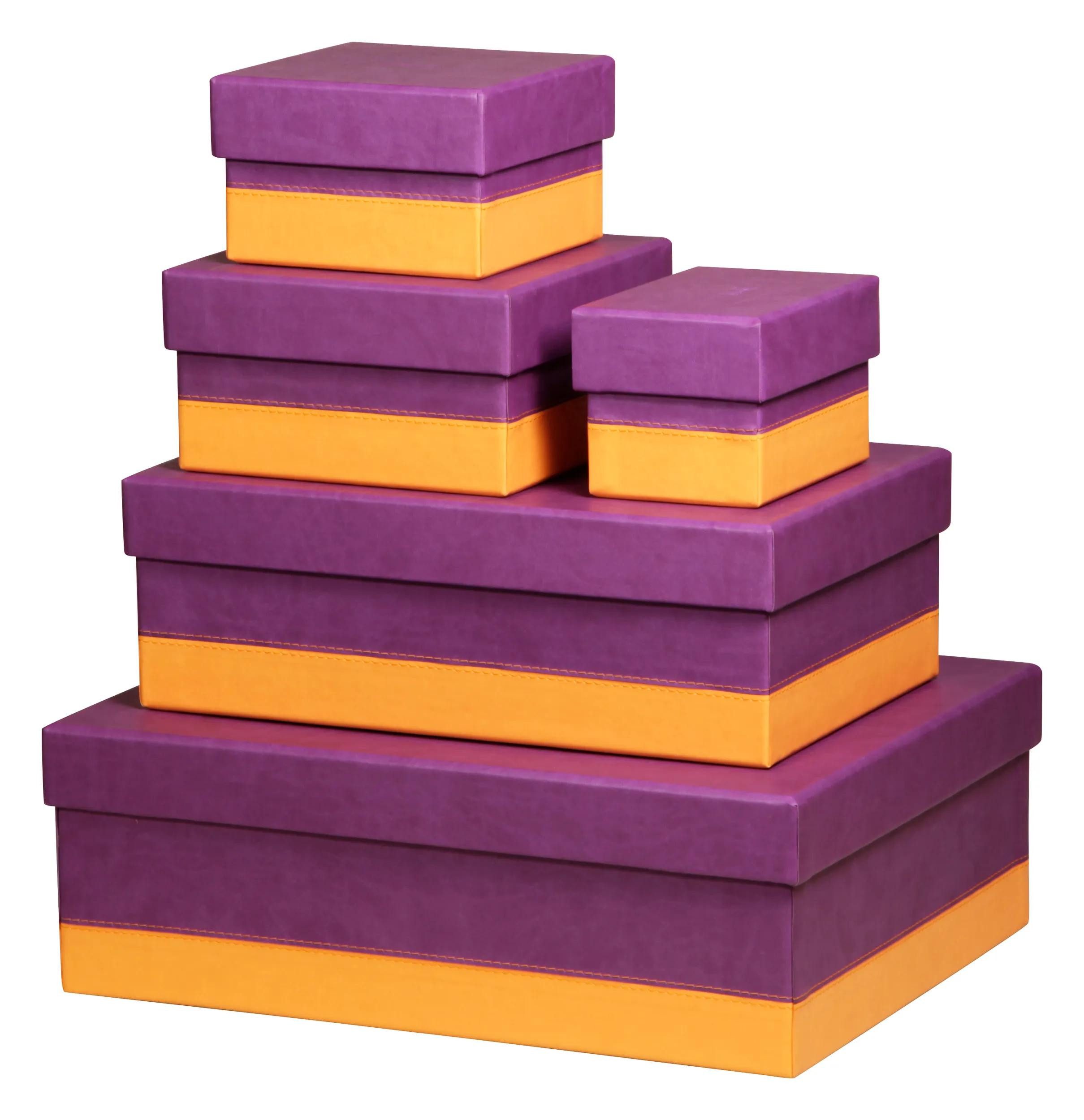 Rhodia Aufbewahrungsbox Set mit 5 Boxen aus Kunstleder 44x34x16cm - Violett 318980C, Box-Set ineinander stapelbar