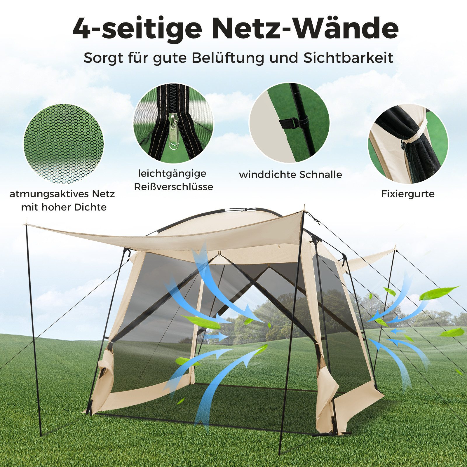 COSTWAY Kuppelzelt, Personen: 10, 8 Personen Camping Zelt, 300 x 300 x 250cm