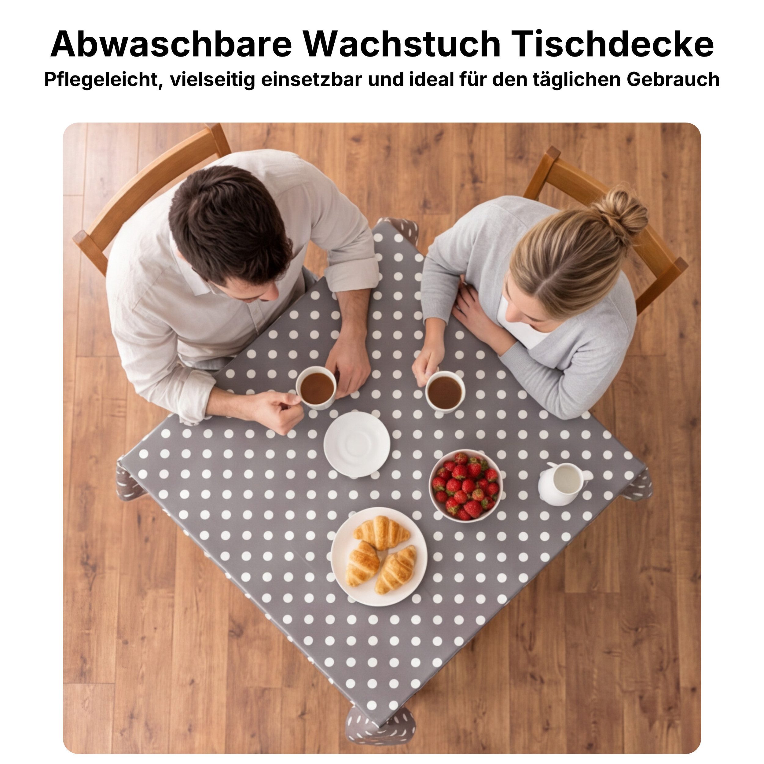 Melody Gartentischdecke Wachstuch Tischdecke Gartentischdecke punkte grau abwaschbar eckig, fleckenabweisend, wasserabweisend, Glattes Gewebe