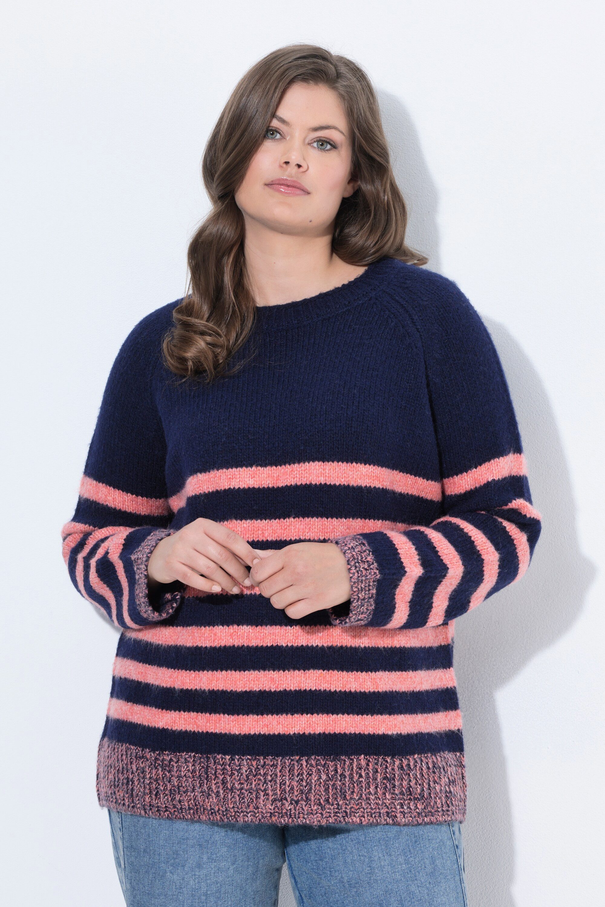 Laurasøn Fleecepullover Ringel-Strickpullover RundhalsausschnittLangarm