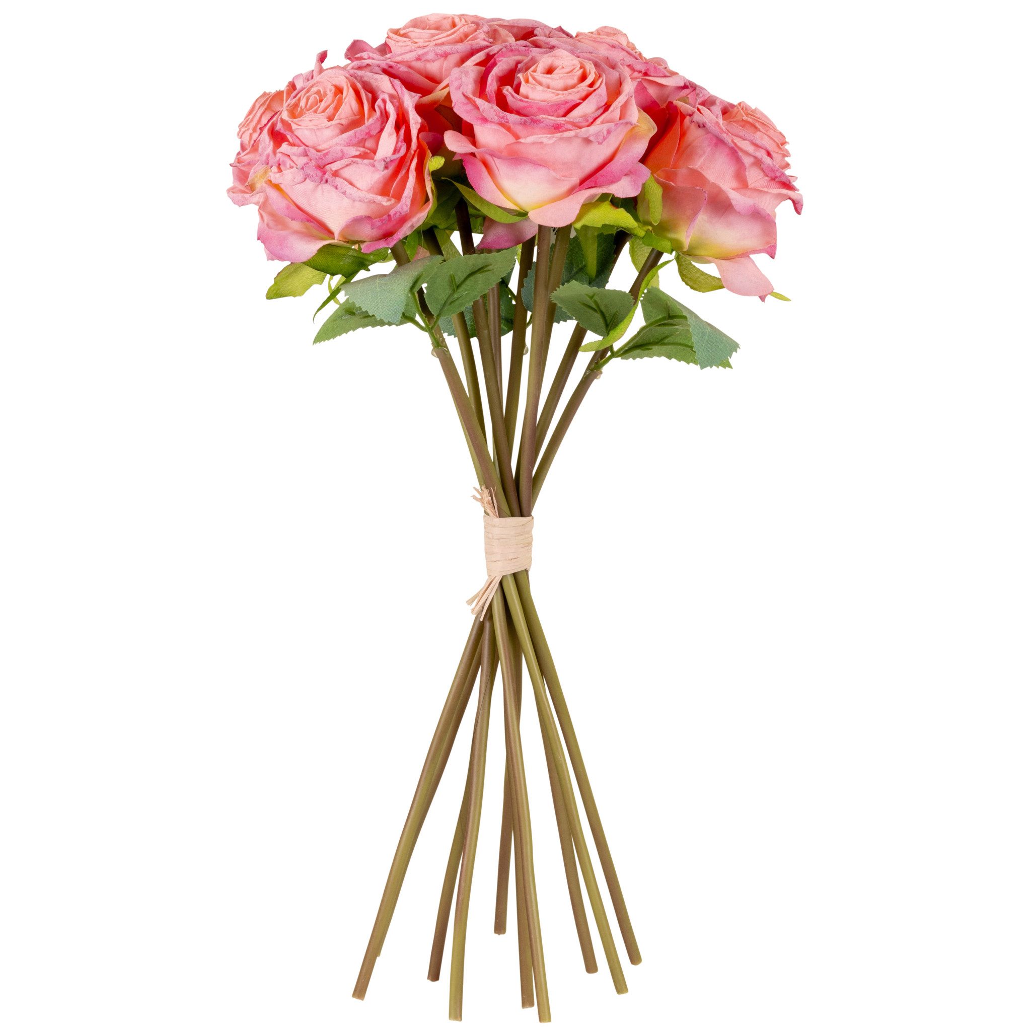 Kunstblume Rosen künstlicher Blumenstrauß in Trockenoptik Rosa/Pink 35 cm Rose, matches21 HOME & HOBBY, Höhe 35 cm, 10er Bund Kunstblumen wie echt