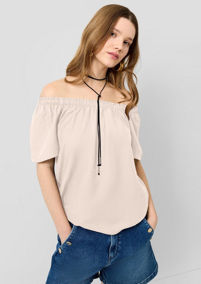 QS Kurzarmbluse Bluse Viskosemix-Bluse mit Carmenausschnitt