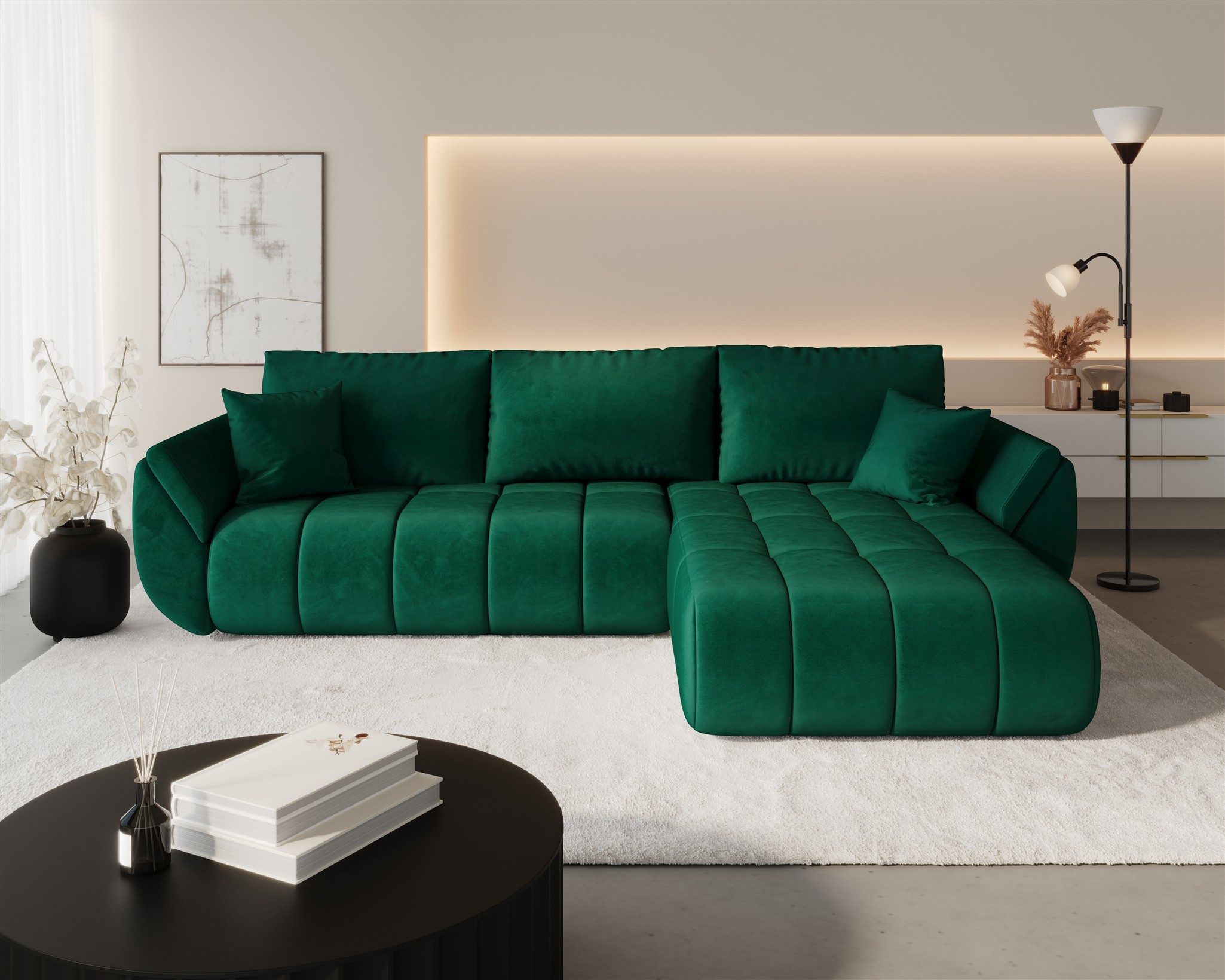 Fun Möbel Ecksofa Sofa MISATO mit Schlaffunktion in Stoff, incl. Bettkasten, Rundumbezug