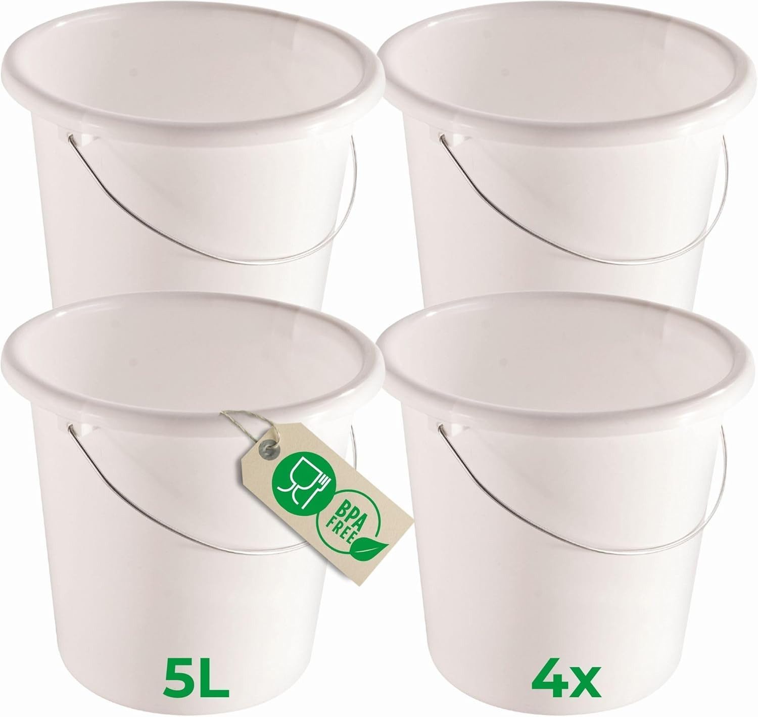 Novaliv Putzeimer 30938-4x, (4-tlg), Novaliv 4 Stück Eimer 5L Weiß mit Maßeinteilung - Putzeimer 5 Liter ?
