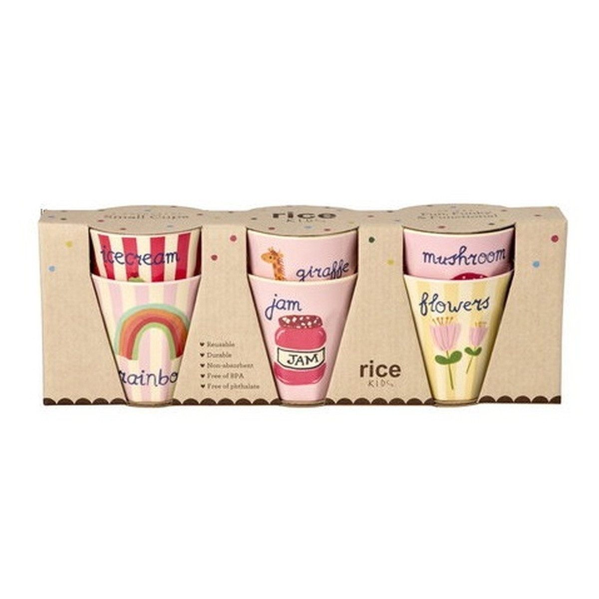 rice Kinderbecher Kids Becher-Set ABC Rosa 6-teilig 7,5 cm Melamin Trinkbecher