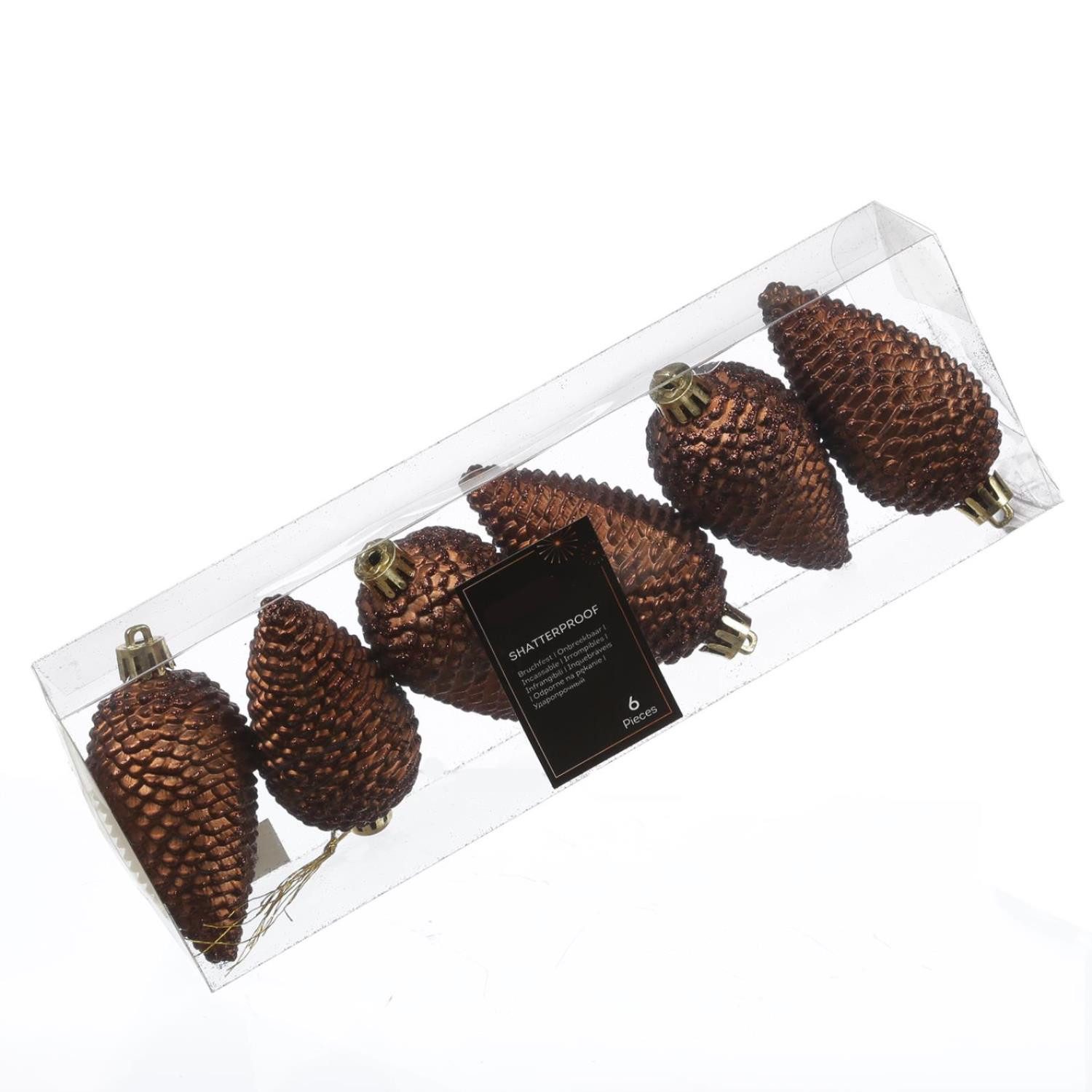 MARELIDA Christbaumschmuck Weihnachtsbaumschmuck Tannenzapfen bruchfest glitzernd 8cm 6St braun