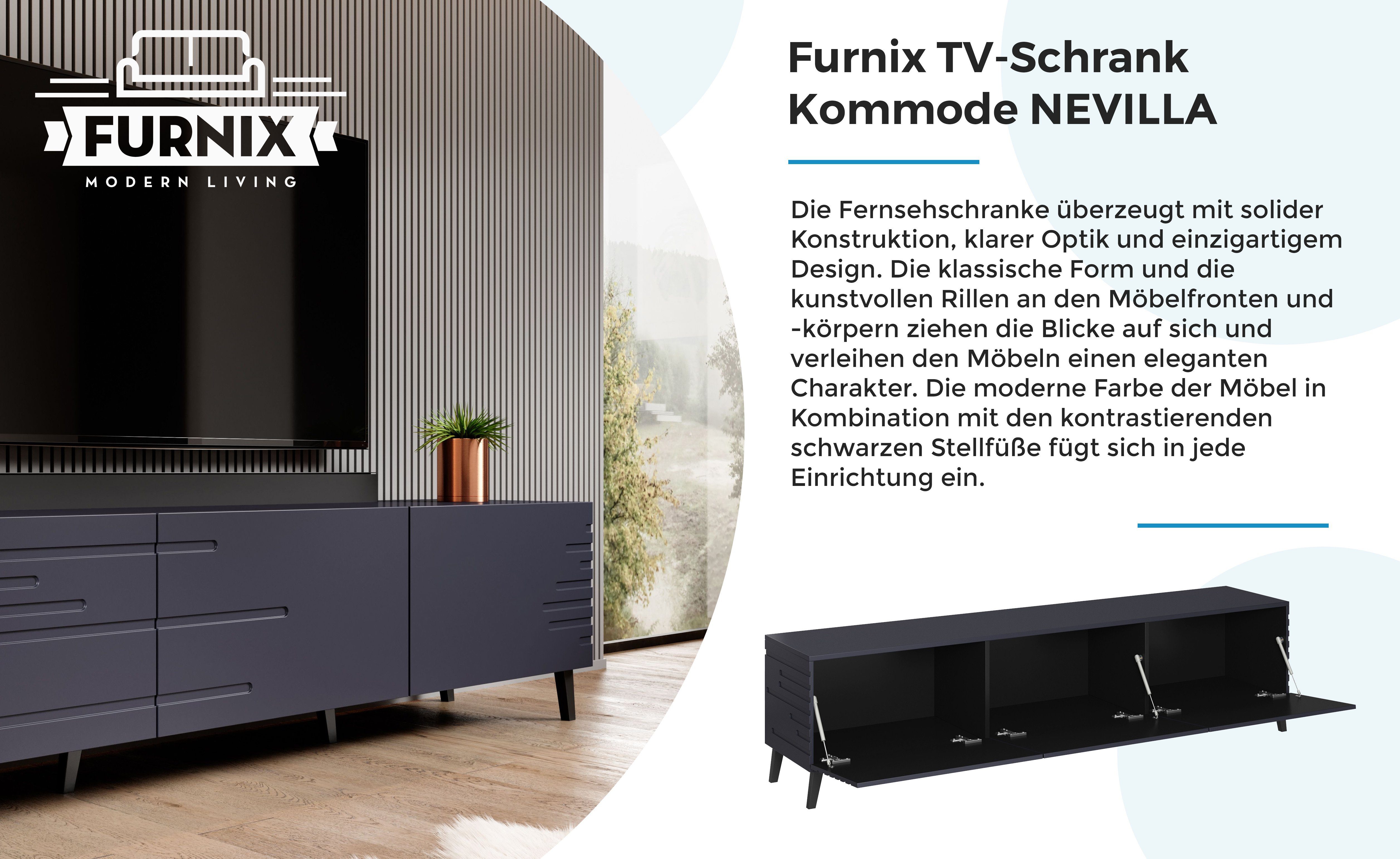 B186 mit H48 TV-Schrank Maße: T40 Furnix x gefrästen x Fronten dekorativen Fernsehschrank Nachtblau NEVILLA cm