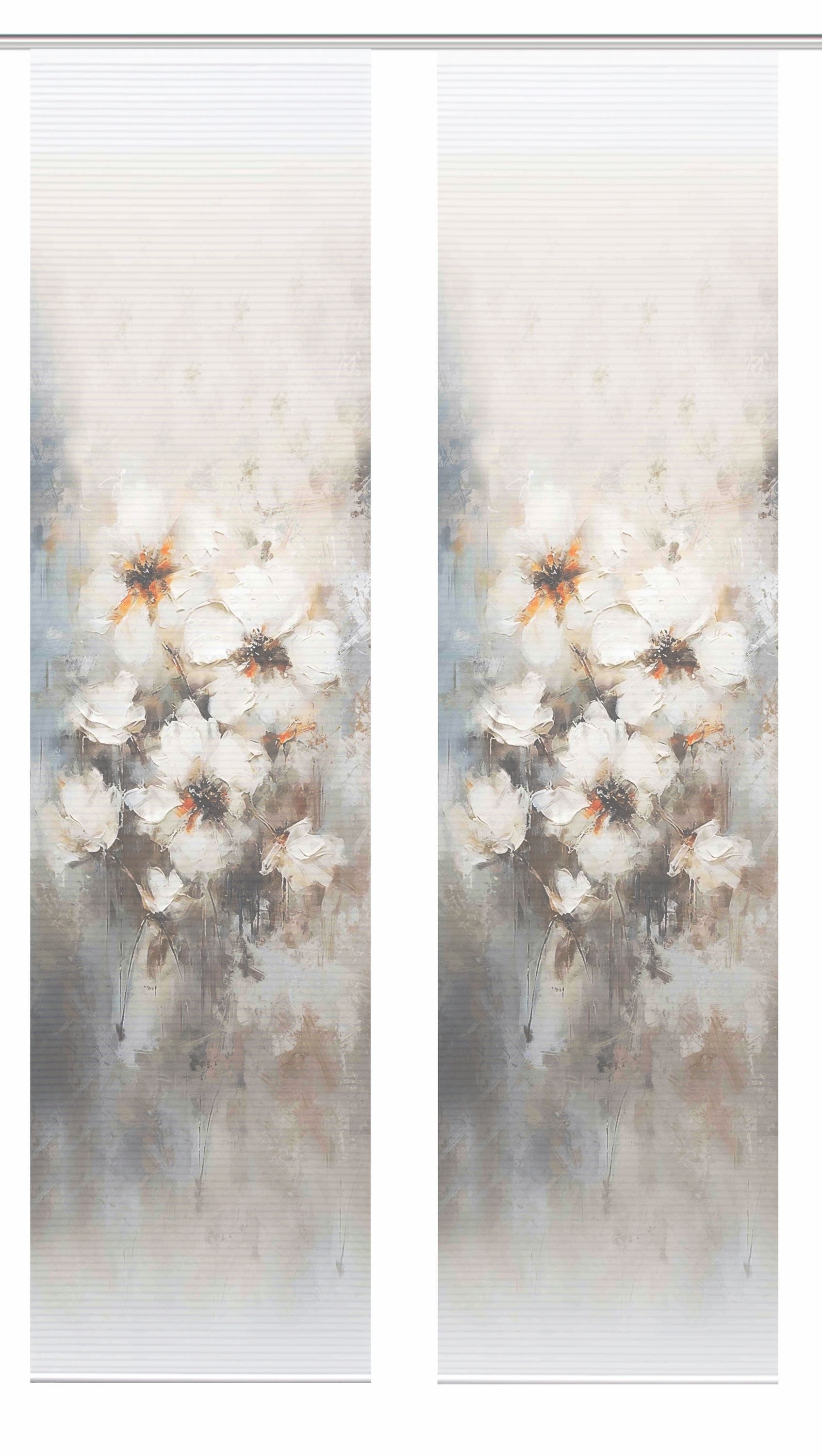 HOME WOHNIDEEN Schiebegardine Schiebegardine ARISTEA, recycelt, Blumenotiv Bambusoptik, 245x60 cm (2 St), halbtransparent, 91% Polyester (recycelt), 9% Polyester