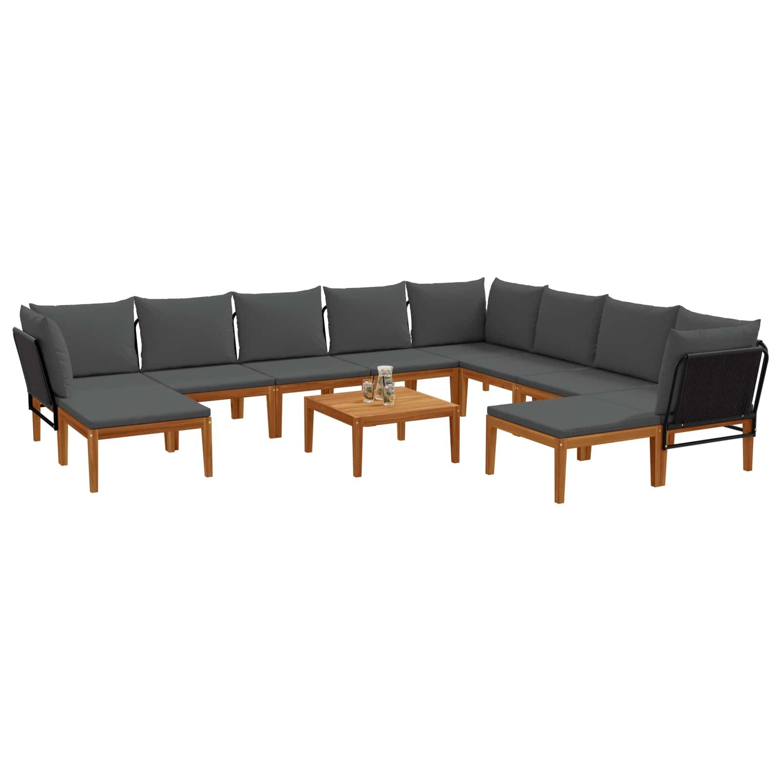 vidaXL Sofaelement 11 stk. Massives nholz & Seil Natur (11 St)