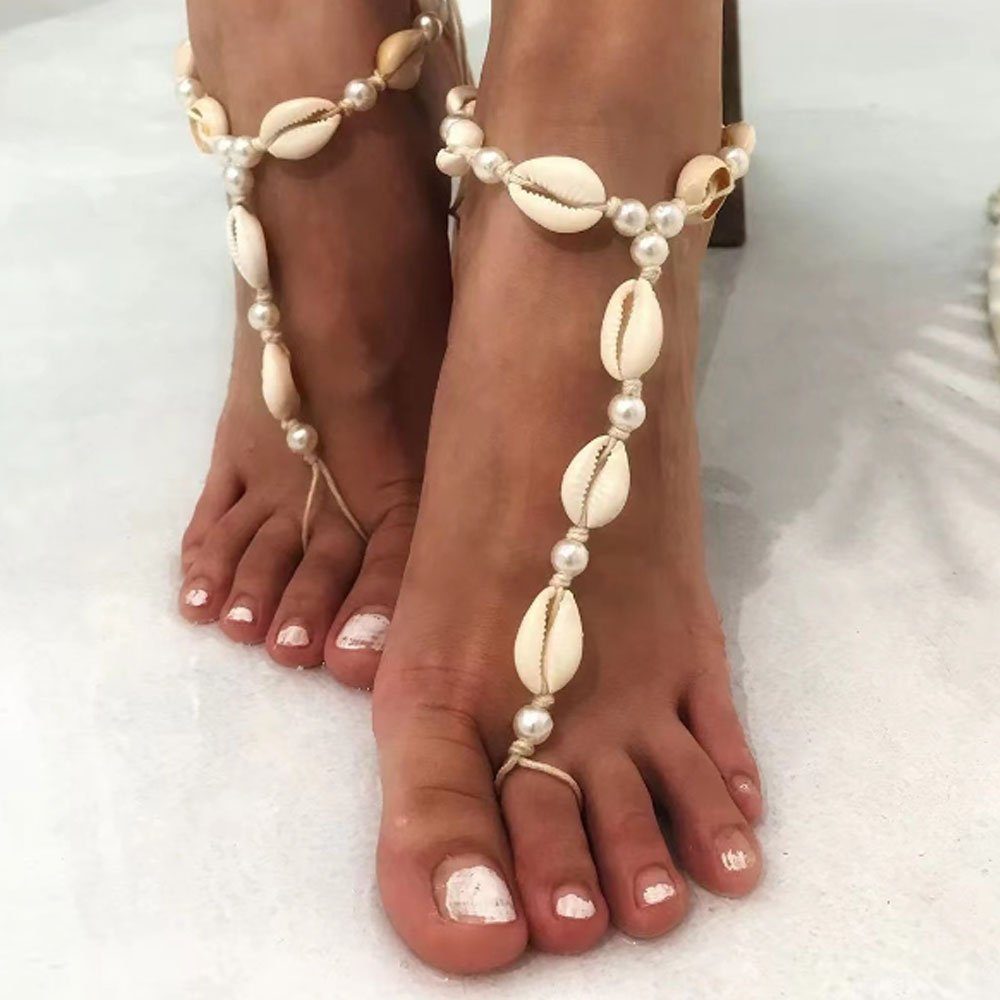 Bohemian-Stil weiß Muscheln, Perlen Fußkette vintage LAKKEC Fußkettchen im Damenschmuck