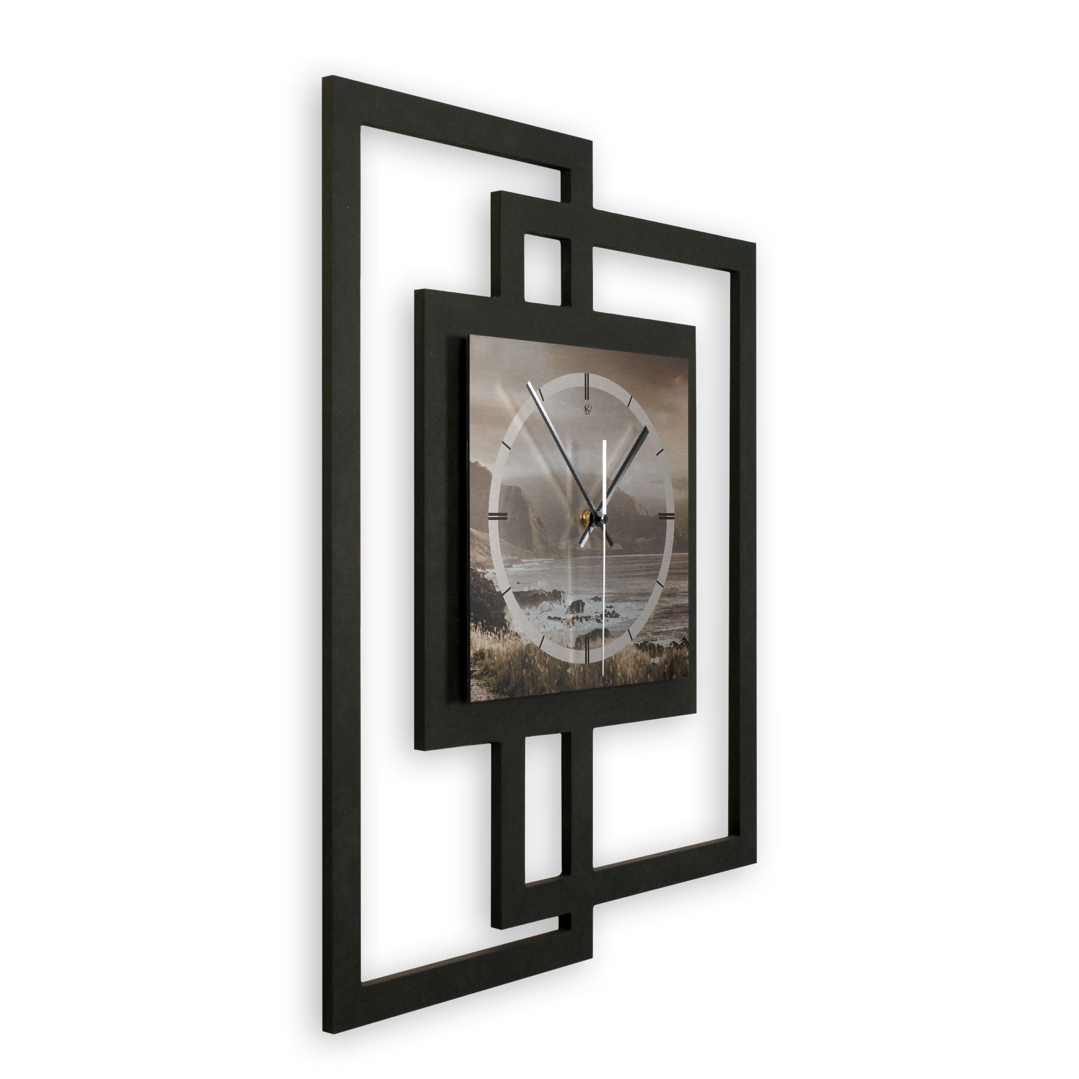 Kreative Feder Wanduhr Design-Wanduhr „Küste“ in modernem Metallic-Look (ohne Ticken; Funk- oder Quarzuhrwerk; elegant, außergewöhnlich, modern)