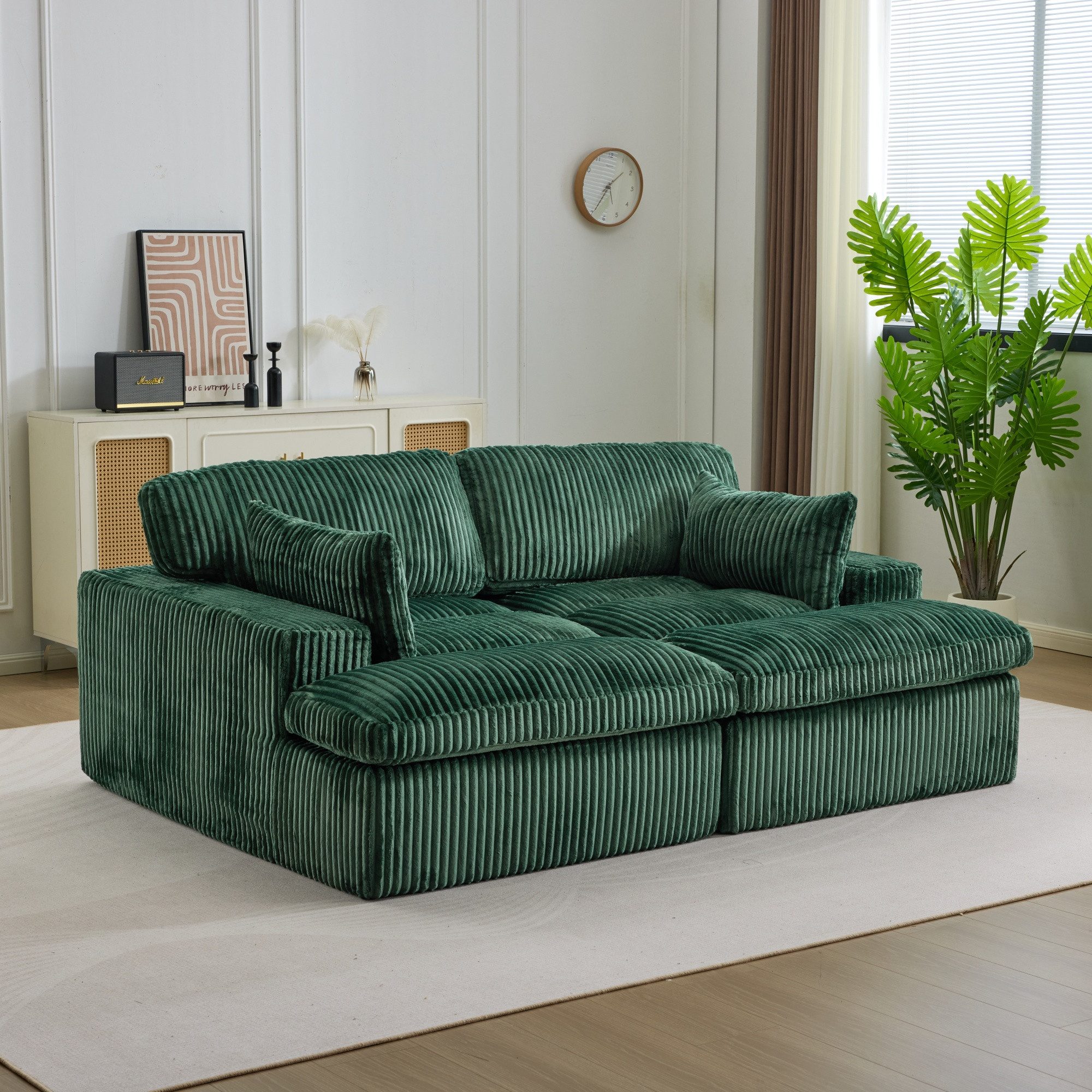 Vankel Big-Sofa Schlafsofa 2-Sitzer Couch mit Bettfunktion und weichem Cordstoff, Bequemes Sofa für kleine Räume mit weichem Cord und Gästefunktion