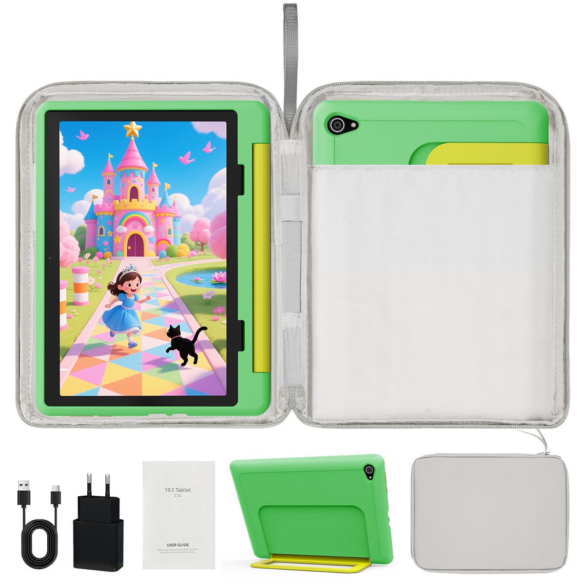 BUFO 10 Zoll Android 16, 24(3+21)GB RAM+64GB, 1280x800 HD IPS, Kinder Tablet (10", 64 GB, Android 16, WiFi 6, Robuste Schutzhülle, Vorinstallierte Lernapps, GMS-Zertifizierung)