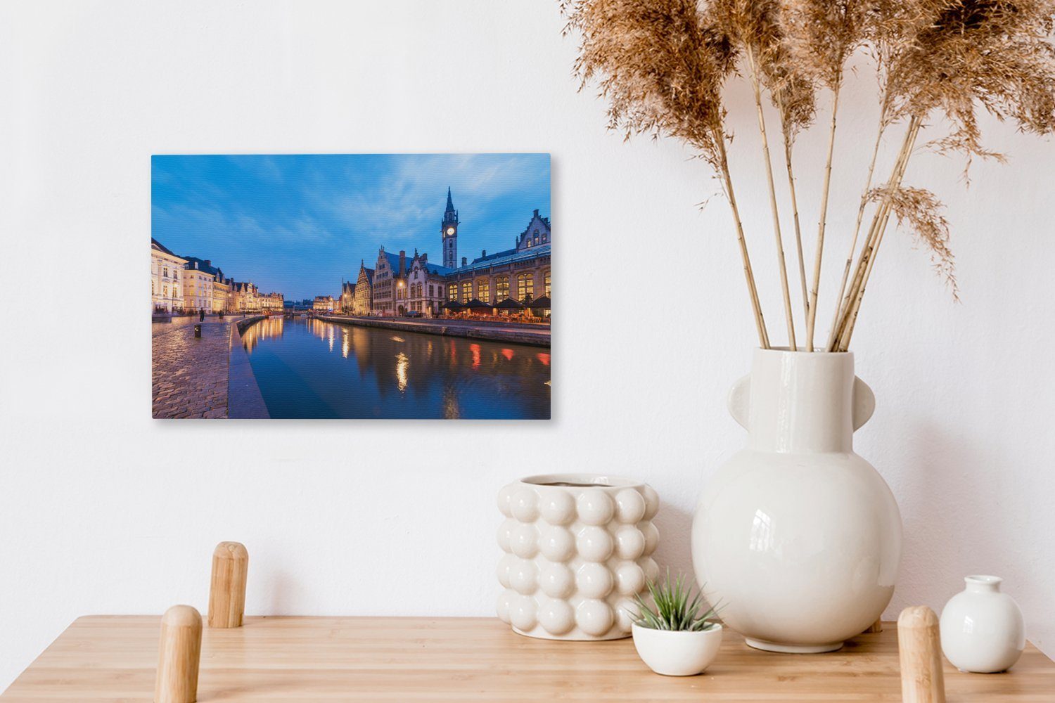 (1 cm Fluss Leinwandbild St), Aufhängefertig, 30x20 Wandbild in Gent, OneMillionCanvasses® Wanddeko, Leinwandbilder, Historischer