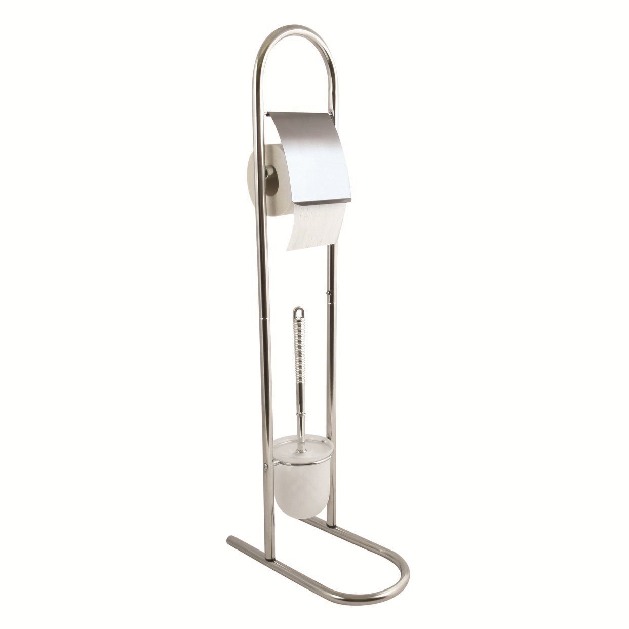 MSV Toilettenpapierhalter WC Standgarnitur 2in1, Kombiniertes Badezimmer  Standelement aus Toilettenbürste und Rollenhalter, herausnehmbarer  Innenbehälter, verchromt, silber glänzend, 30x16x83 cm