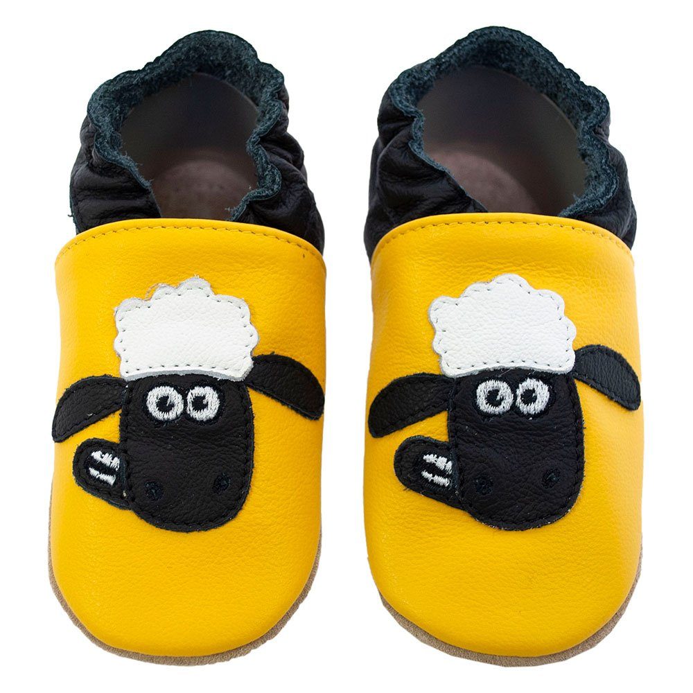 HOBEA-Germany Kitaschuhe Hausschuhe Kinderschuhe mit Shaun das Schaf Lauflernschuh Shaun Gelb