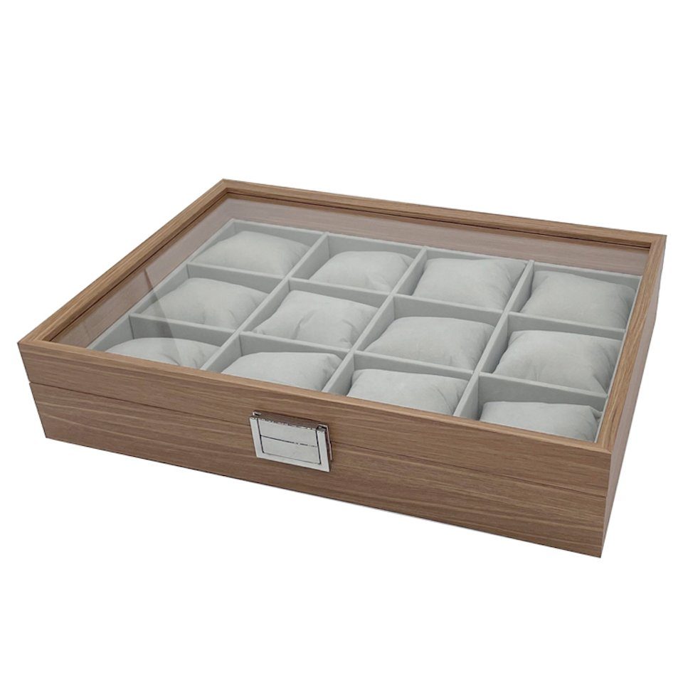 mixed24 Schmuckkasten Holz Uhrenkoffer für 12 Uhren, mit Echtglas Deckel günstig online kaufen