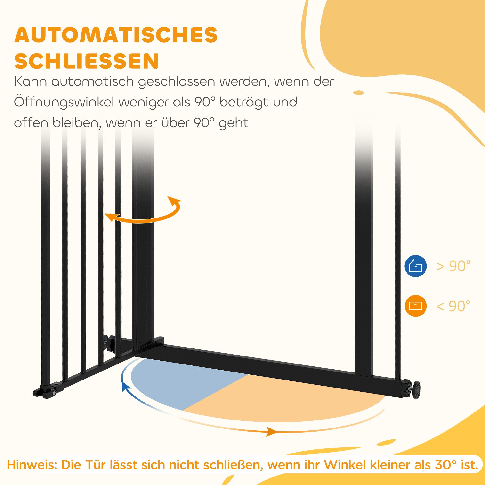 PawHut Hundegitter Türgitter ohne Bohren mit Auto-Close Treppengitter (Absperrgitter, 1 St., Türschutzgitter), für Garten, Balkon, Schwarz – Bild 5 von 5