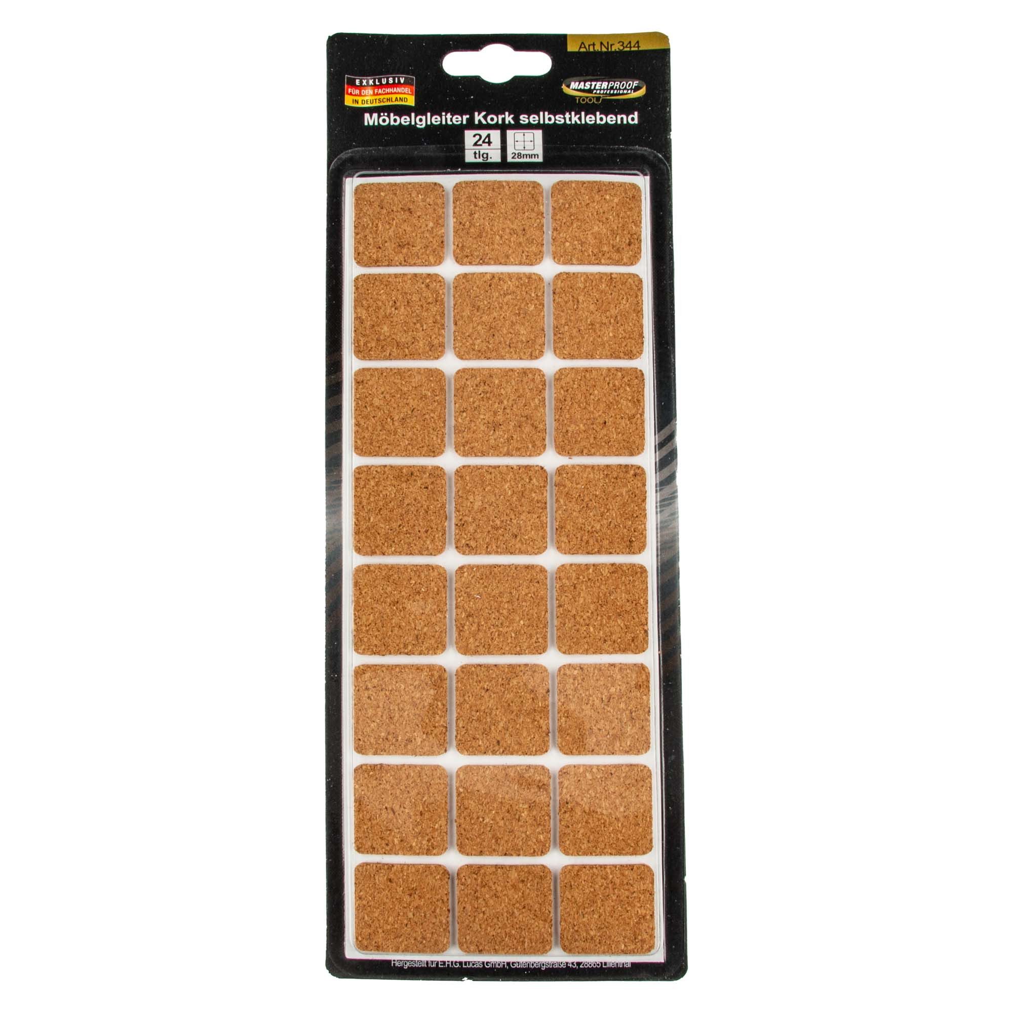 Filzgleiter Möbelgleiter 28 x 28 mm, Kork, selbstklebend 24 Stück