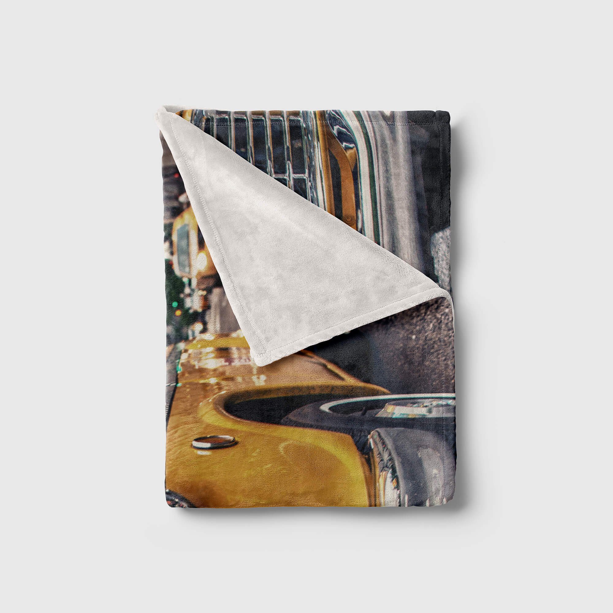 Taxi Oldtim, Fotomotiv Saunatuch Gelbes (1-St), Handtuch Handtuch Art Sinus Strandhandtuch Handtücher Kuscheldecke mit Baumwolle-Polyester-Mix
