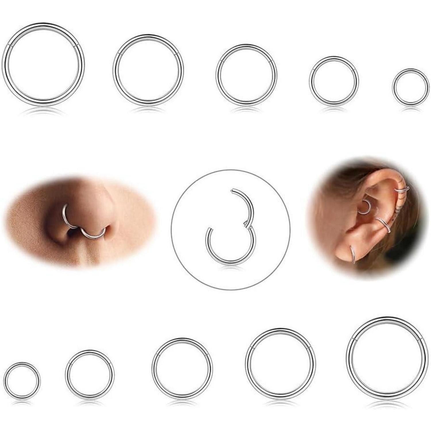 Diamday Nasenpiercing 10 Stück 316L Stahl Nasenringe 6-12mm Hoops Piercing Set