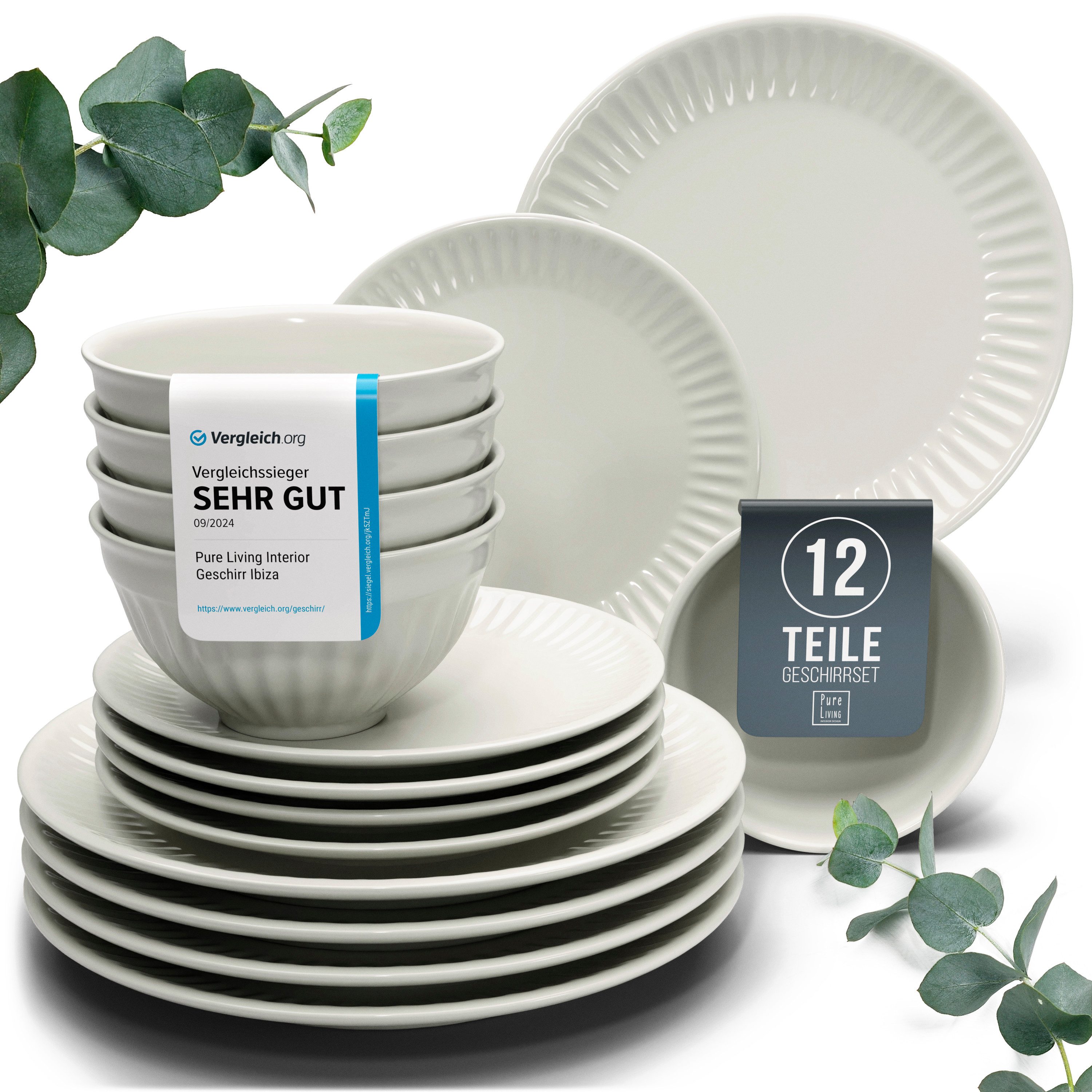PURE LIVING INTERIOR DESIGN Geschirr-Set Hygge aus Steingut, 12-tlg., für 4 Personen, Beige (12-tlg), 4 Personen, Steingut, Skandinavisches Design mit Riffelstruktur, Harmonische Farbgebung, Ma…