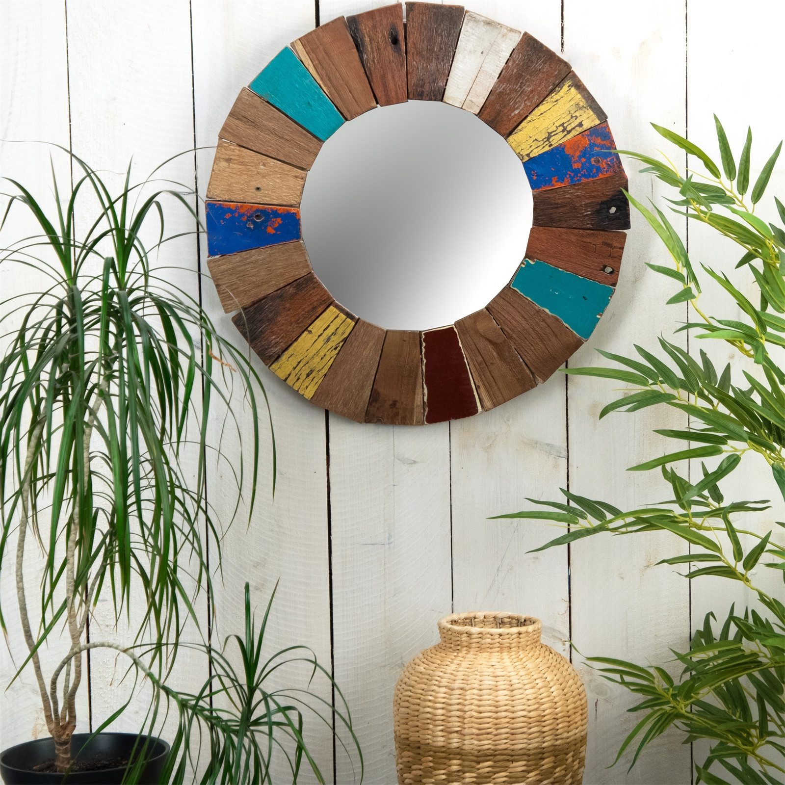 DESIGN DELIGHTS Wandspiegel WANDSPIEGEL "POPPY", 50 cm, Altholz massiv & Holz massivholz, Bunter