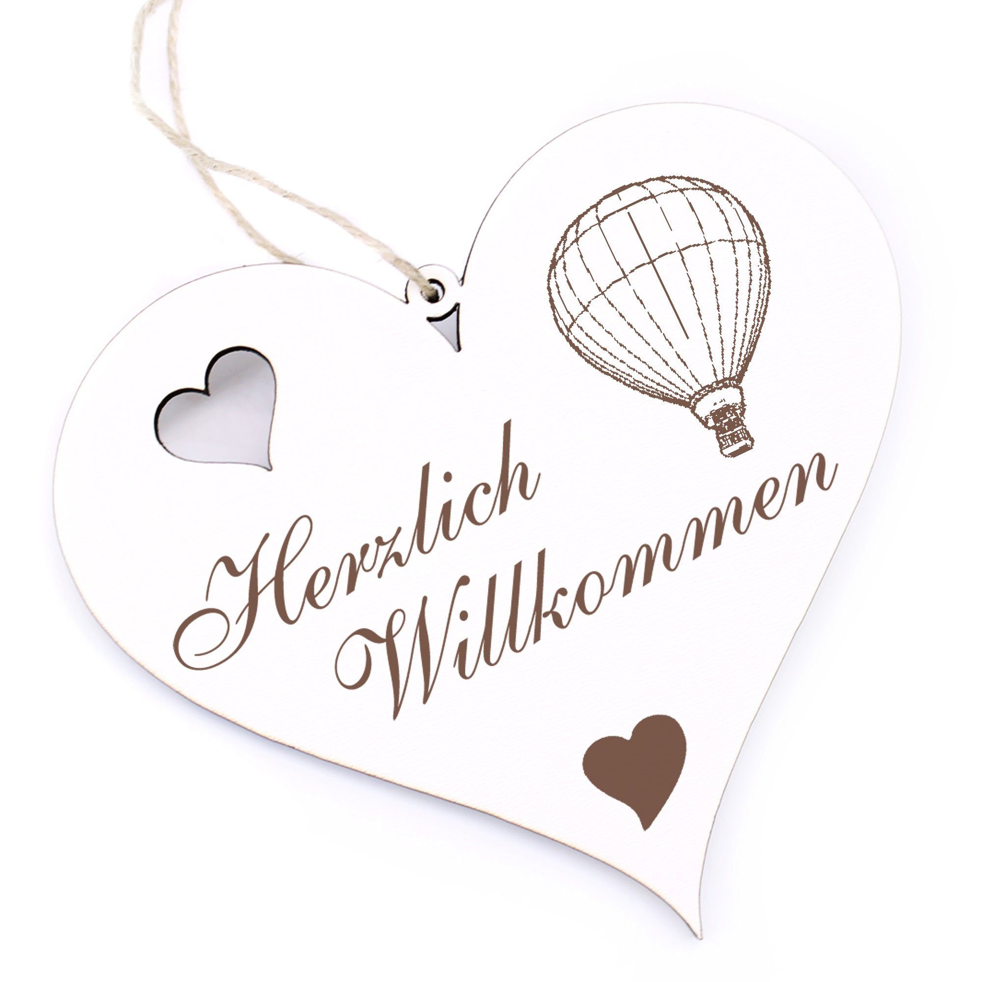 Dekolando Hängedekoration Herzlich Willkommen - Heissluftballon - 13x12cm