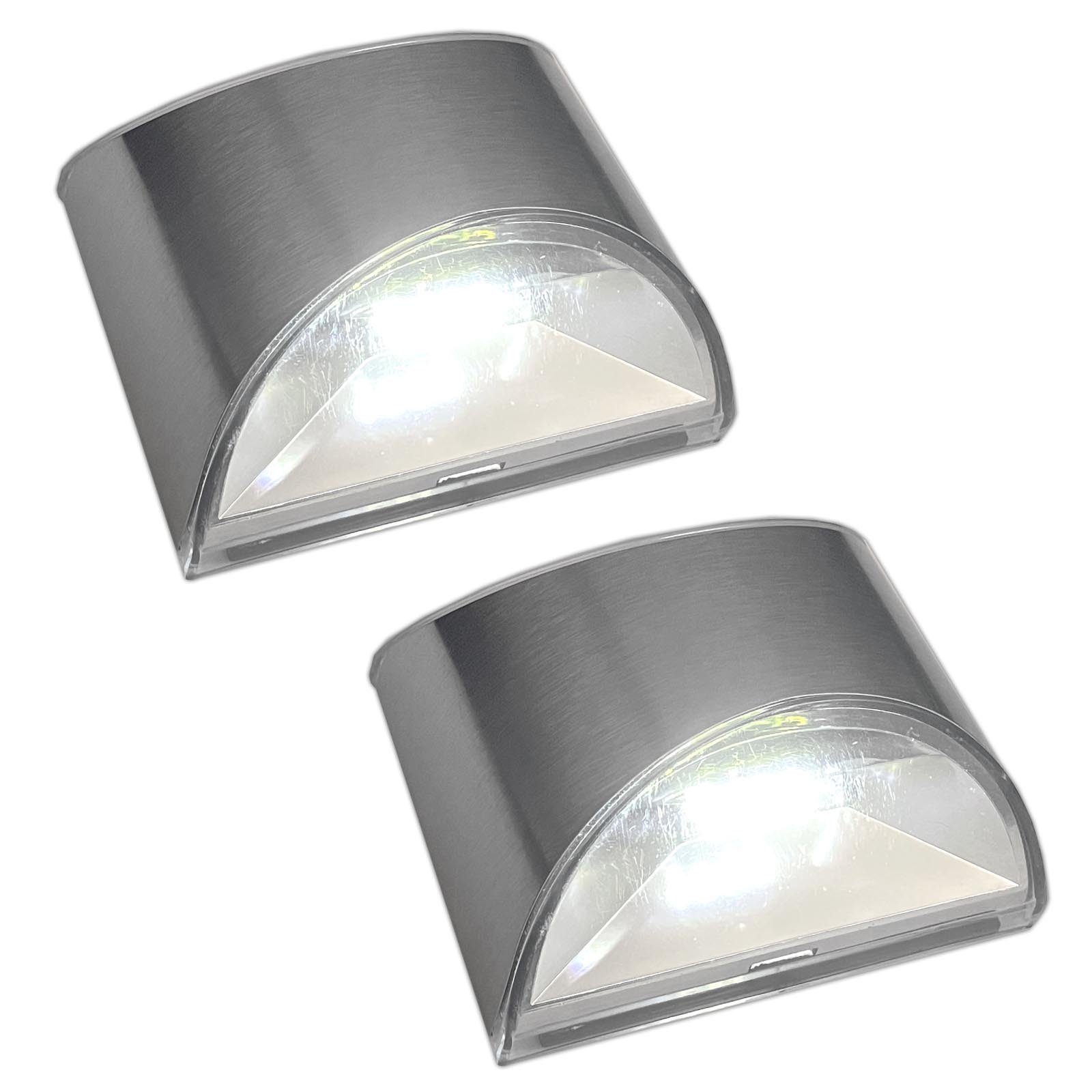 HAC24 LED Wandleuchte 2x Solar Wandlaterne für Außen Solarlampe Außenbeleuchtung Wandlampe, LED fest integriert, Kaltweiß, Edelstahl