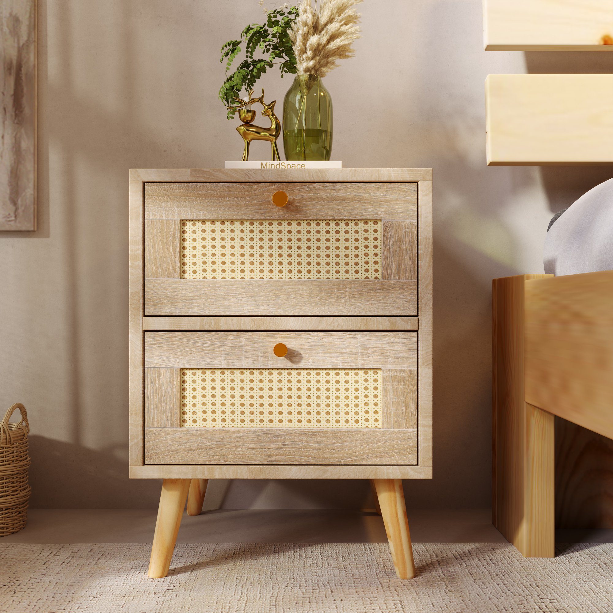 Nachttisch (1-St), Nachtschrank Nachtkommode Beistelltisch mit 2 Schubladen für Boxspringbett, 40 x 40 x 55 cm