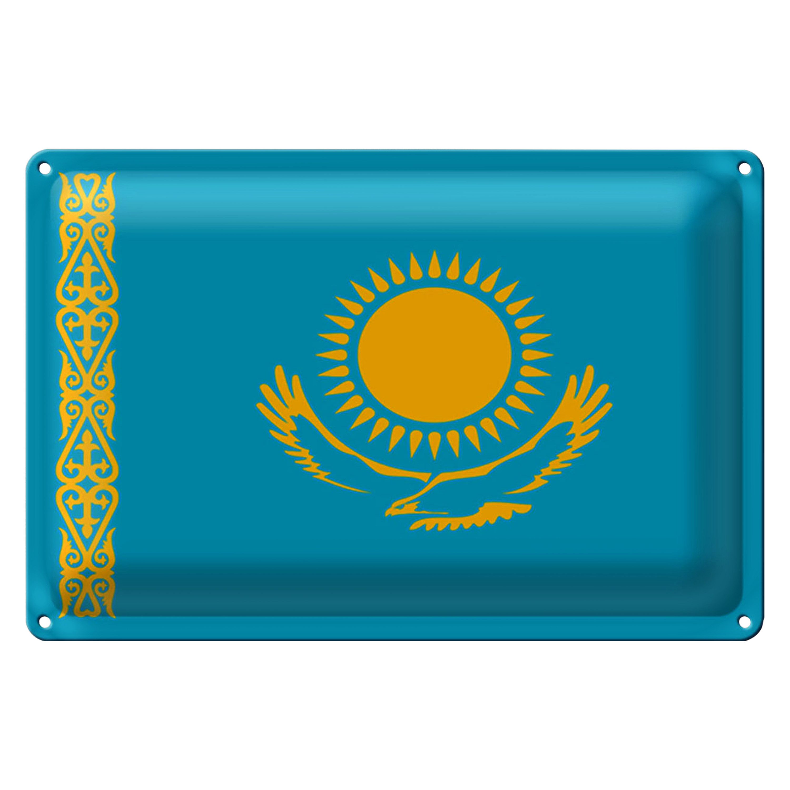 Roomando Metallschild Blechschild Flagge Kasachstan 30x20cm Flag of Kazakhstan