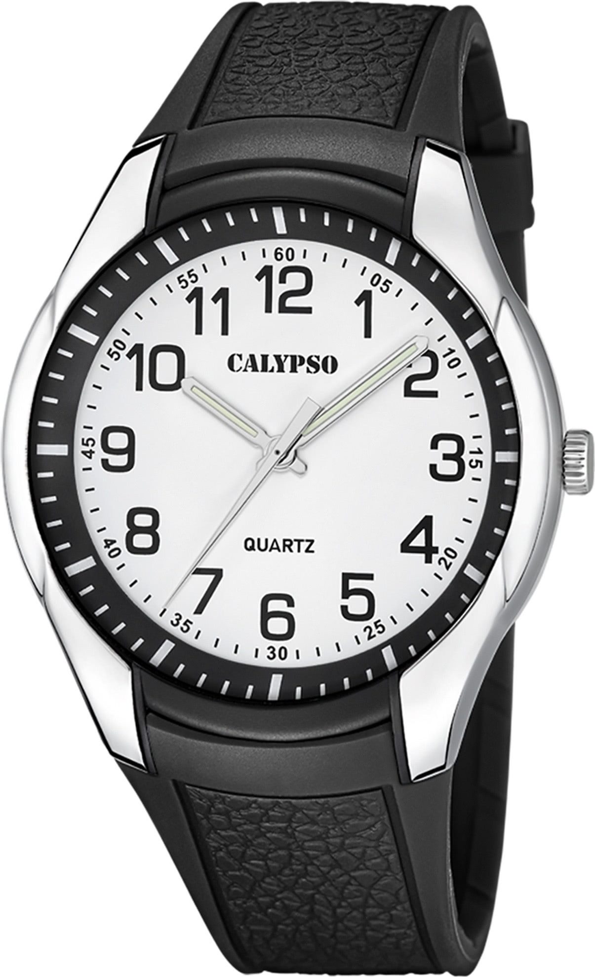 CALYPSO WATCHES Quarzuhr Calypso Herrenuhr Kautschuk schwarz, (Analoguhr), Herrenuhr rund, groß (ca. 44mm), Kautschukarmband schwarz, Casual