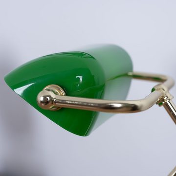 Globo Schreibtischlampe, Leuchtmittel nicht inklusive, Tischleuchte beweglich Bankerleuchte Messing grün E14