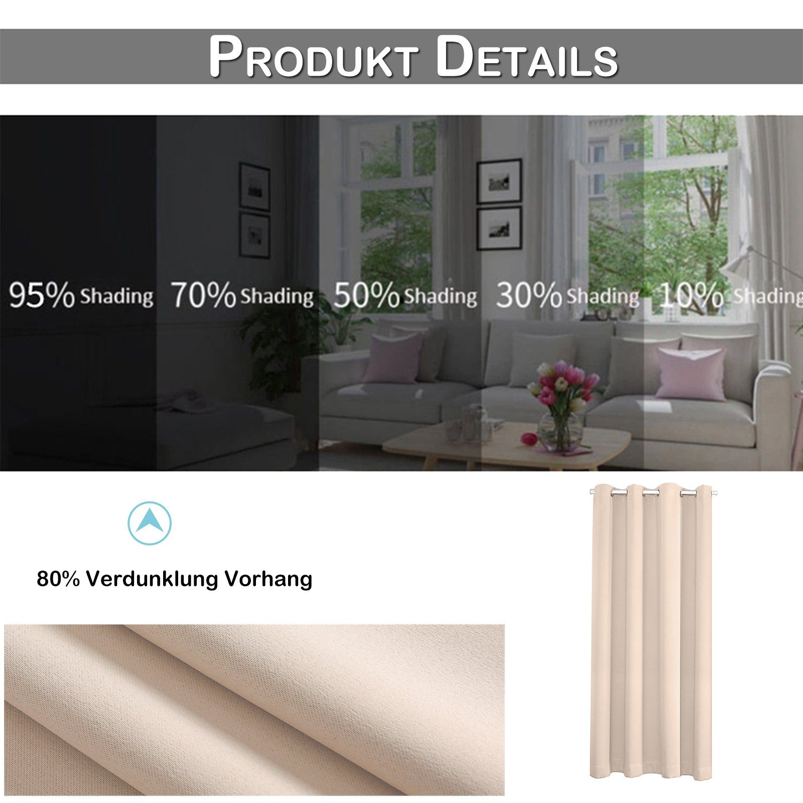 BTTO V&G Türvorhang Thermo Gardinen Vorhang Blickdicht ösen 6 Farben, 3 Größen, Verdunkelungsvorhang 132x203cm/132x244cmThermovorhang