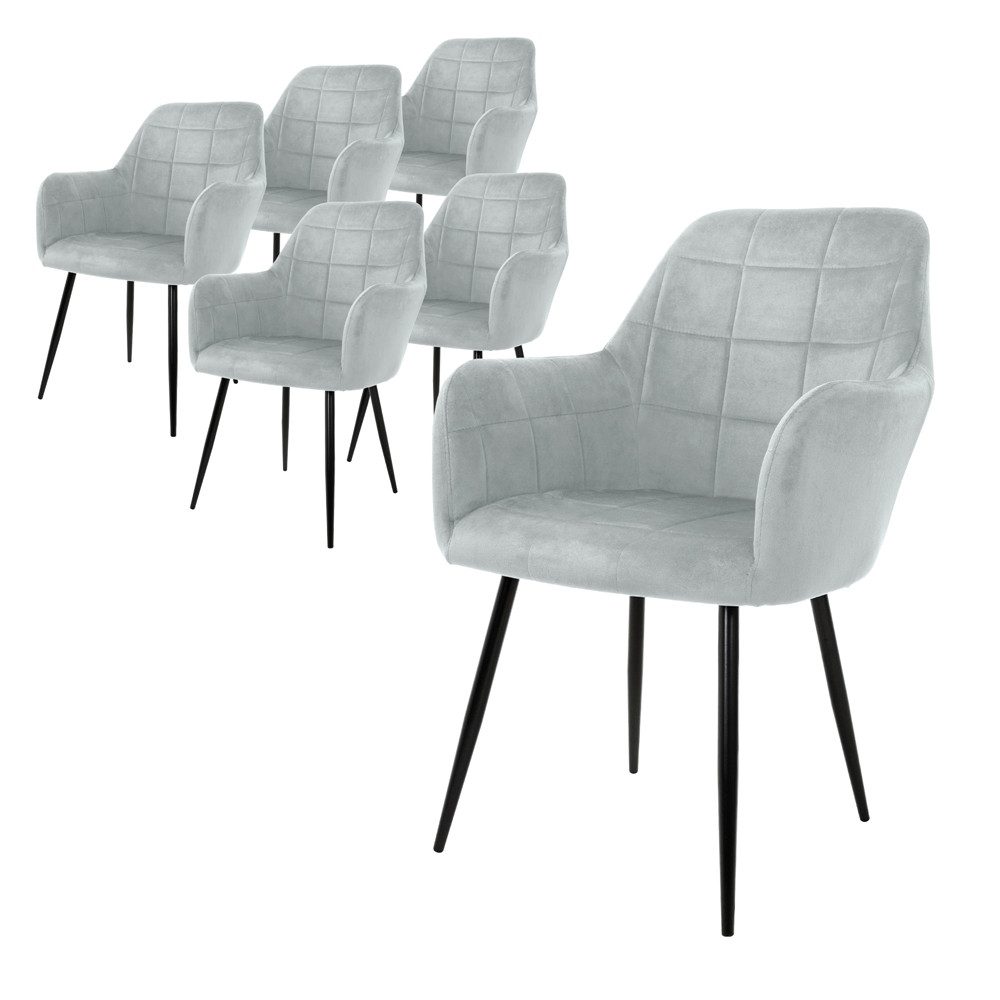 ML-DESIGN Stuhl Esszimmerstuhl ergonomisch & gepolstert, Esstischstuhl mit Rückenlehne (6 St), Wohnzimmerstuhl Grau Samtbezug Metallbeine Küchenstuhl Polsterstuhl
