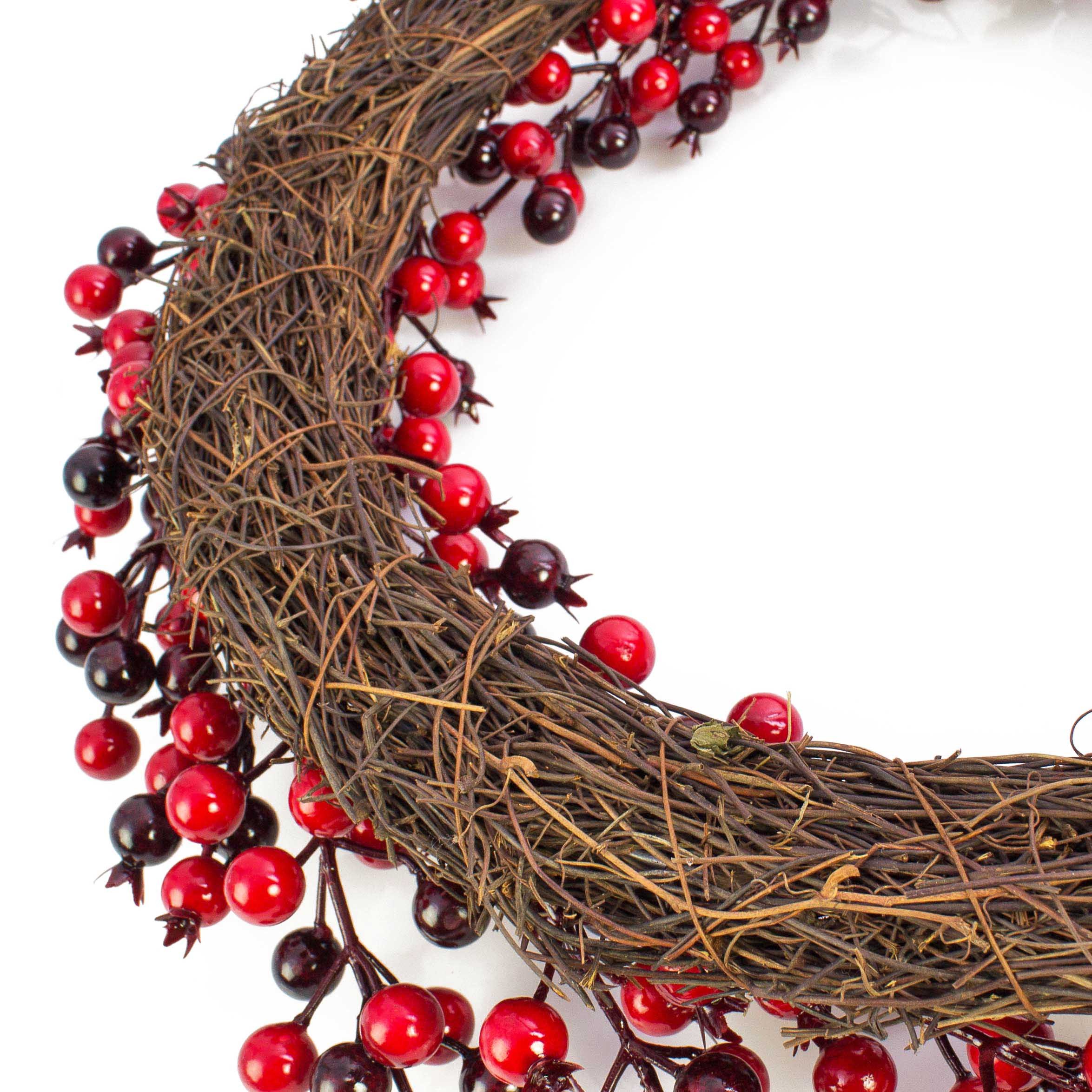 Kunstkranz Deko Beerenkranz, rot Aufhänge Band, rot - weinrot, Ø 45cm Feuerdorn, artplants, Höhe 7.0 cm