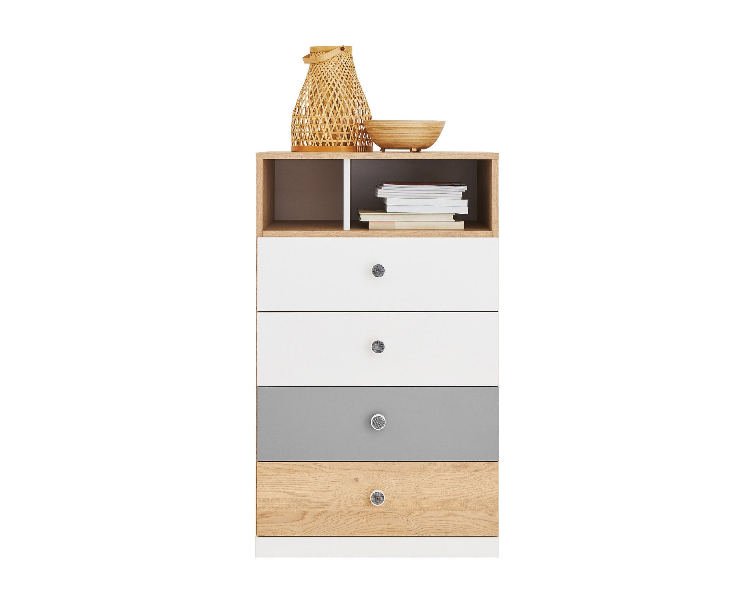 Deine Möbel 24 Kommode POKO 10 60 / 100 / 40 cm [B/H/T], in Biskuiteiche / Weiß Lux / Grau