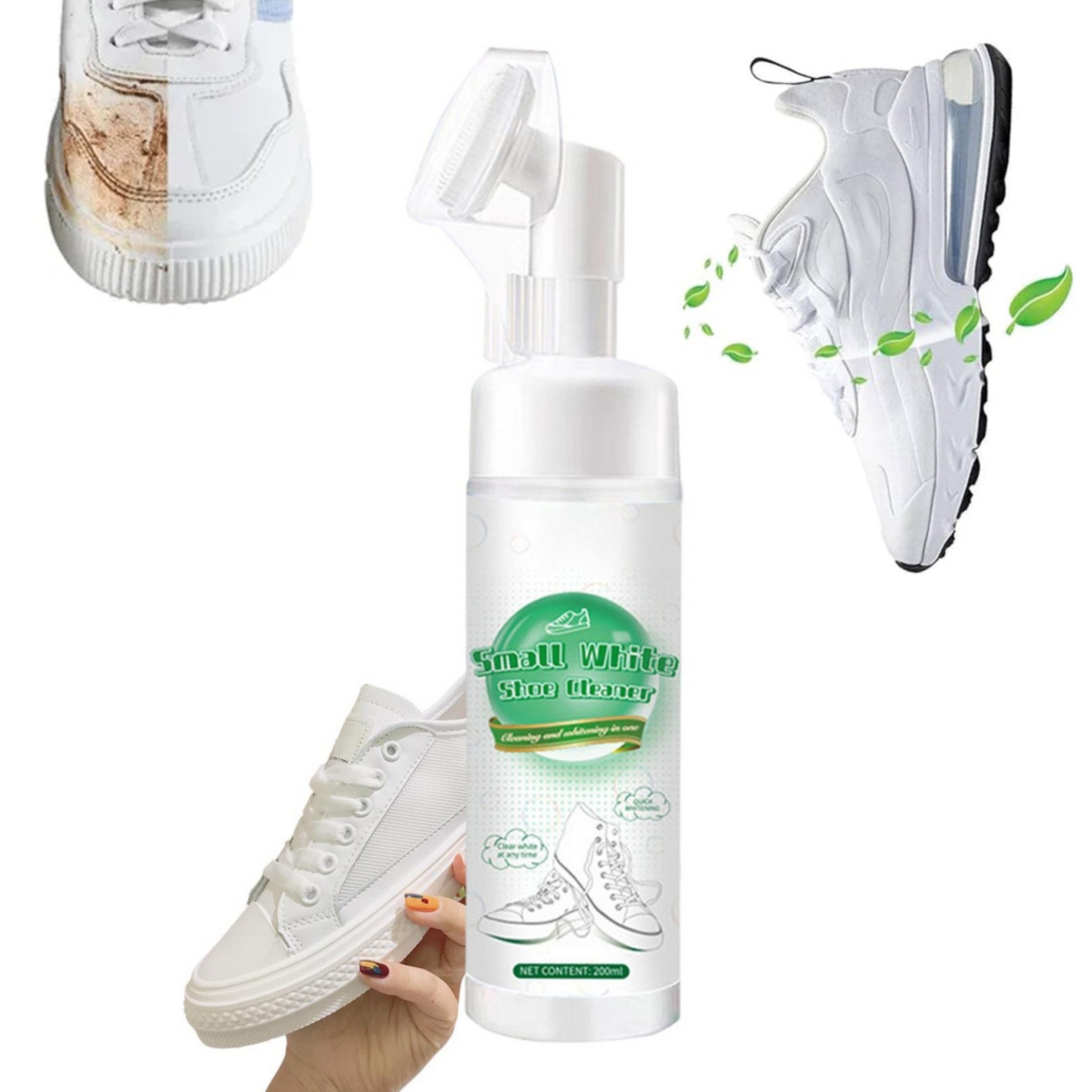 HURTNET Schuhreiniger Schaum 200 ml mit Bürste für weiße Schuhe Schuhreiniger (Einzelprodukt Schuhreiniger Schaum 200 ml mit Bürste Set, [- Schuhreiniger 200 ml mit Bürste Reinigungsschaum Pflege Set Reinigungsschaum mit Bürste für weiße Schuhe einfache A