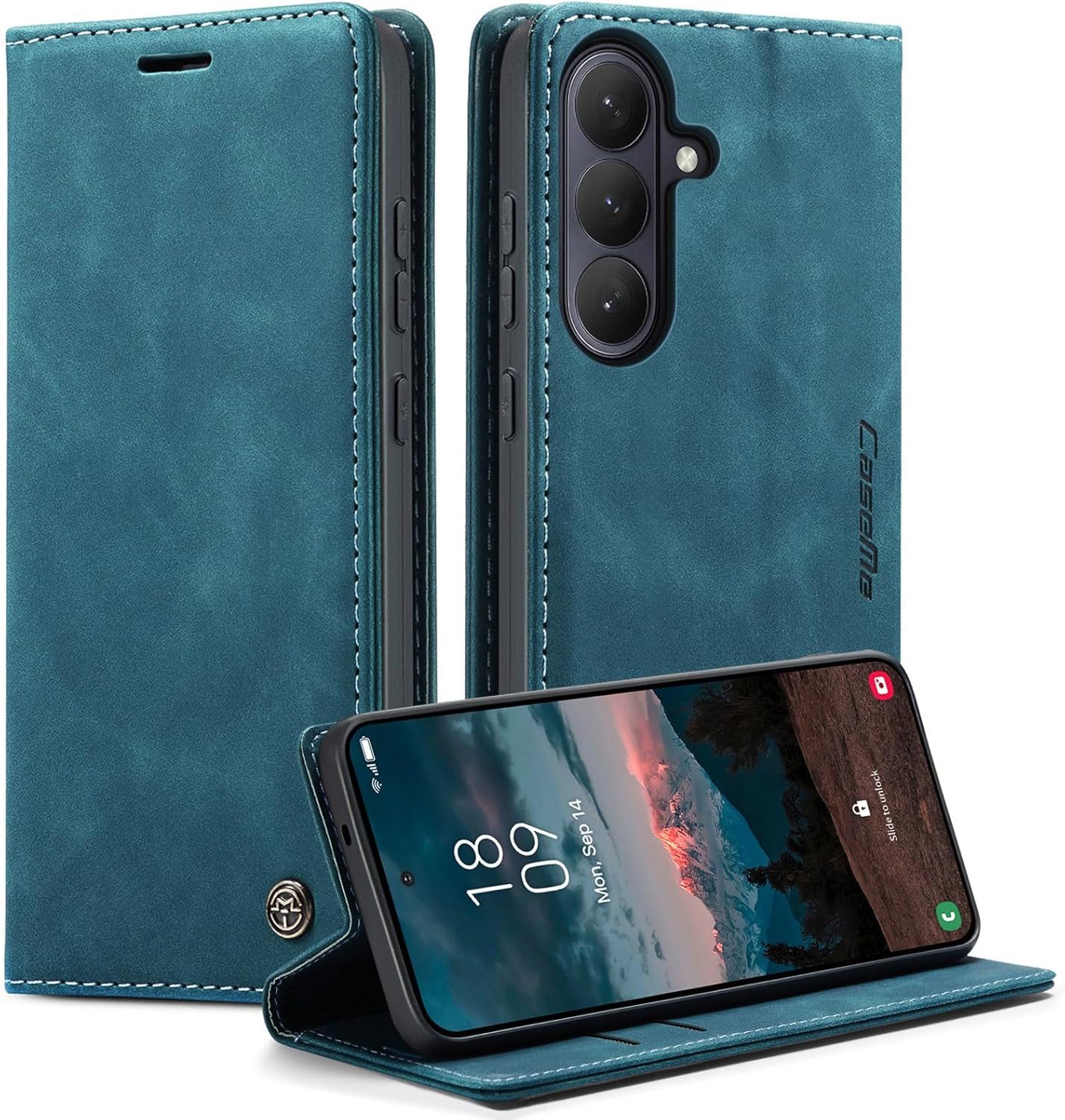 CaseMe Handyhülle Premium Hülle für Samsung Klapphülle Samsung S26 Plus-Dunkles Zyanblau