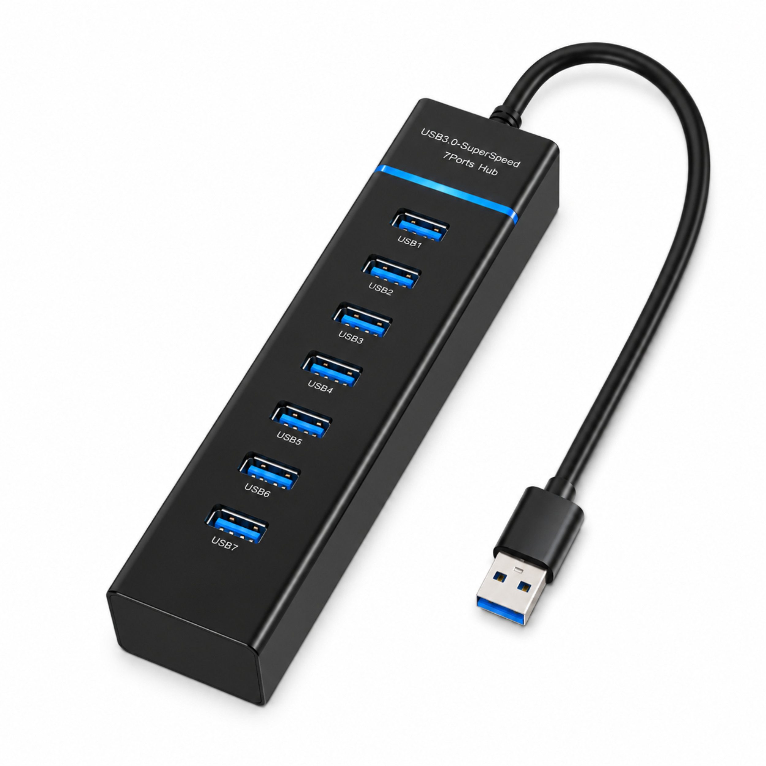 PlugUp USB-Verteiler 7-Port USB 3.0 Verteiler Hub 5 Gbit/s für PC, Laptop & Notebook, 7x USB 3.0 Anschlüsse – Bis zu 5 Gbit/s Datenübertragung – Plug & Play